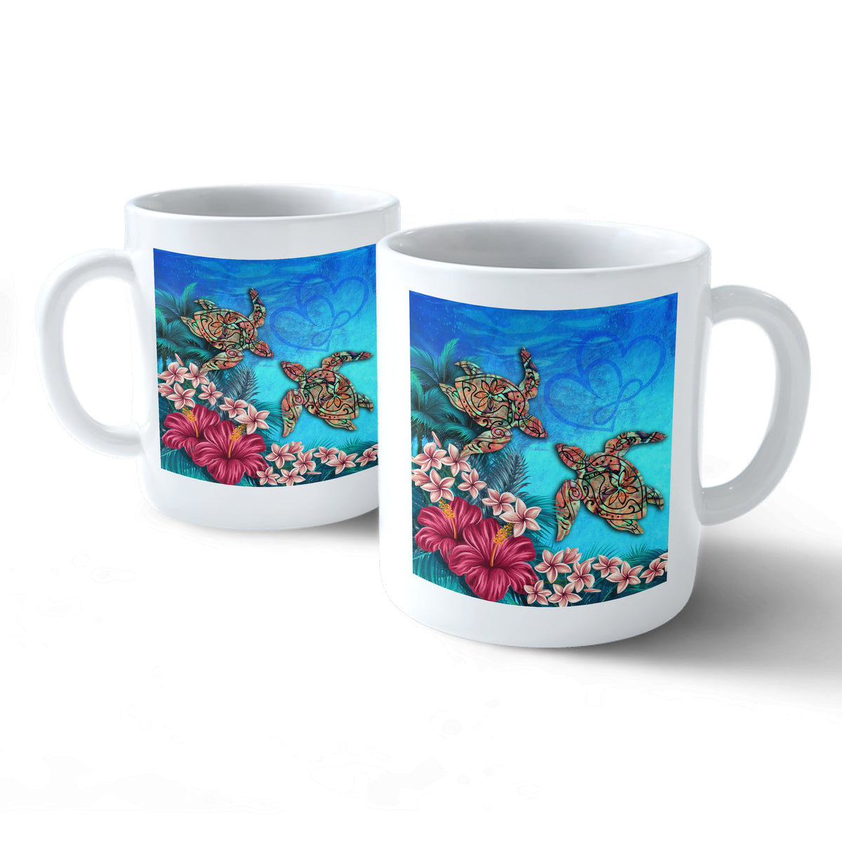 Hawaii Turtle Hibiscus Sea Mug - Ocean Of Love - AH Mug 11oz White - Polynesian Pride