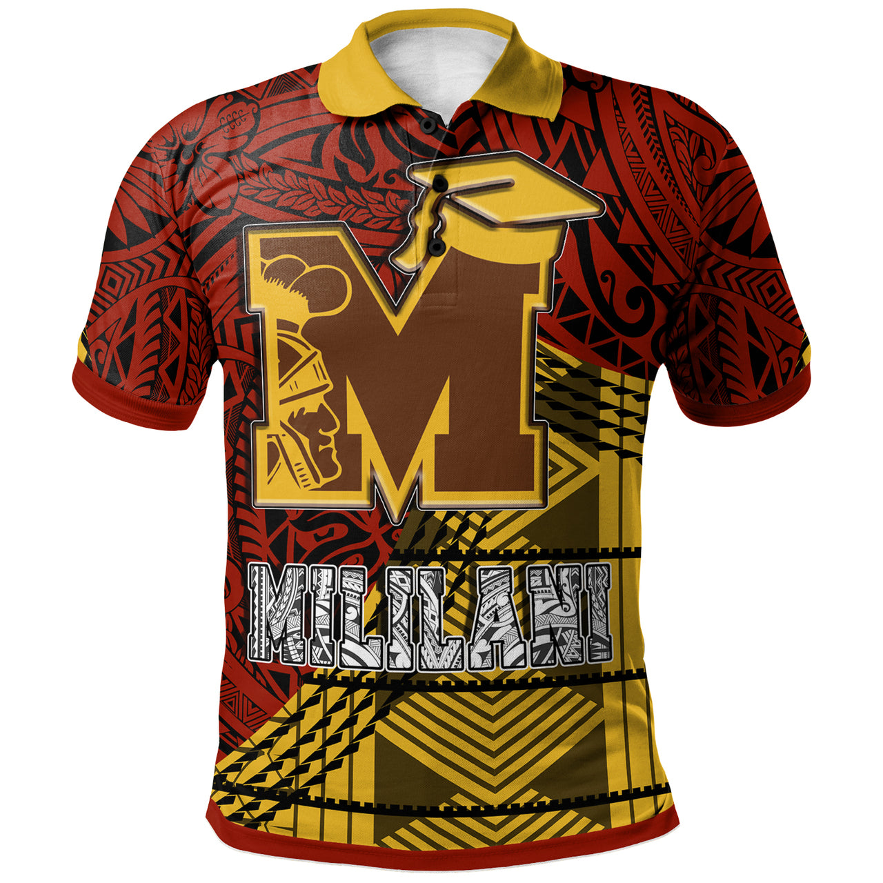 Hawaii Mililani High School Custom Polo Shirt Mililani High School Polynesian Pattern LT10 Red/Yellow - Polynesian Pride