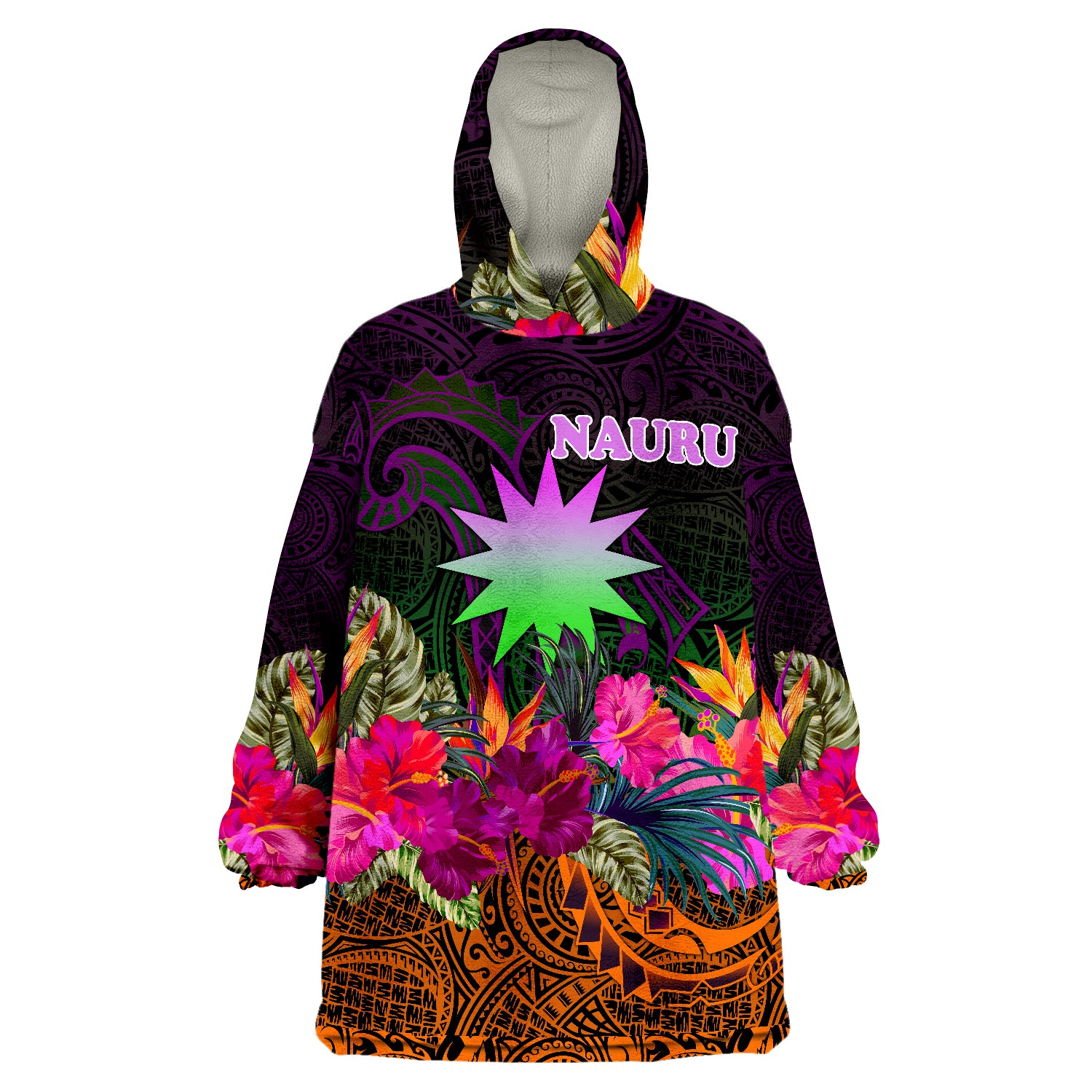 Nauru Summer Hibiscus Wearable Blanket Hoodie LT9 Unisex One Size - Polynesian Pride