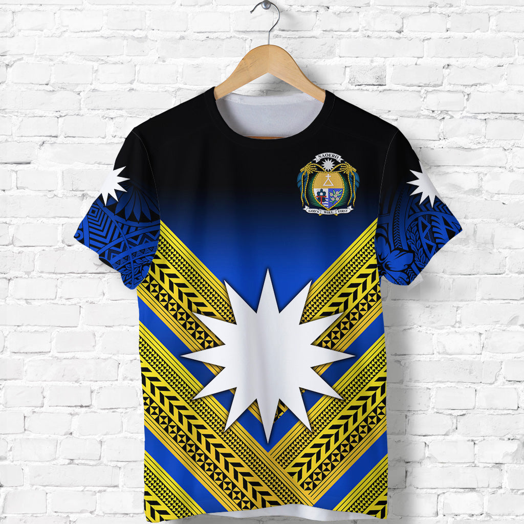 Custom Nauru Polynesian Flag T Shirt Creative Style Gradient Blue, Custom Text and Number LT8 - Polynesian Pride