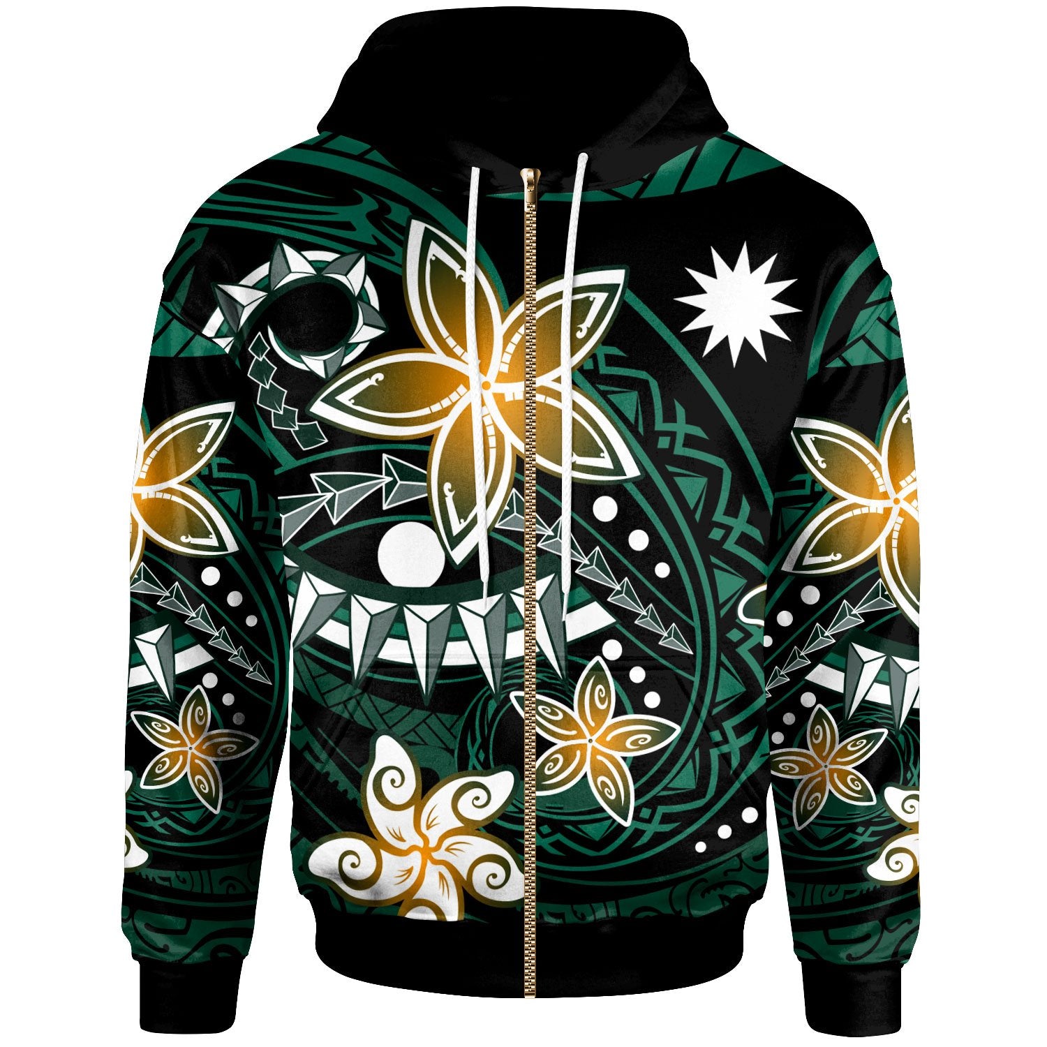 Nauru Zip Hoodie Spring Style Black Color Unisex Black - Polynesian Pride