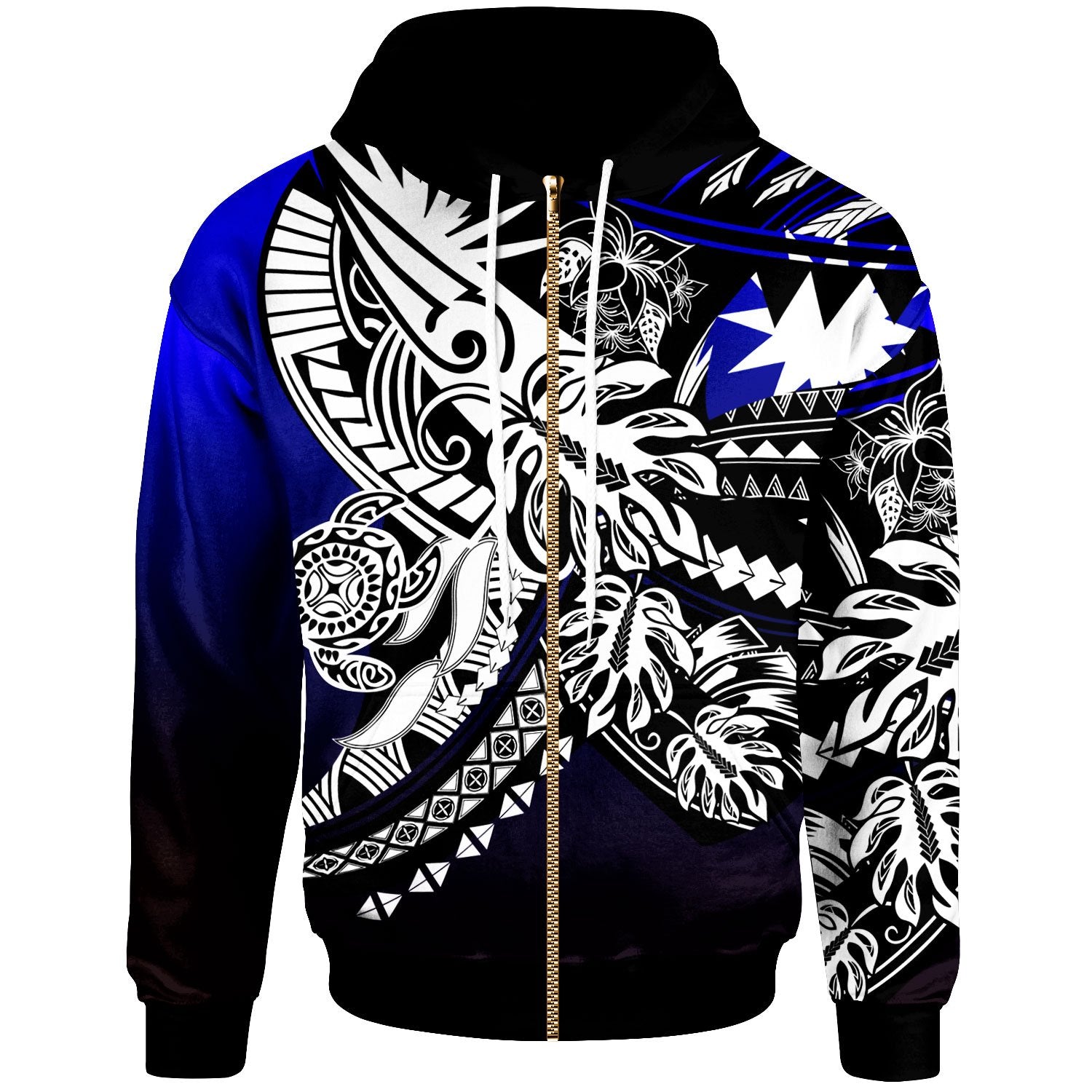 Nauru Zip Hoodie Tribal Jungle Pattern Blue Color Unisex Blue - Polynesian Pride