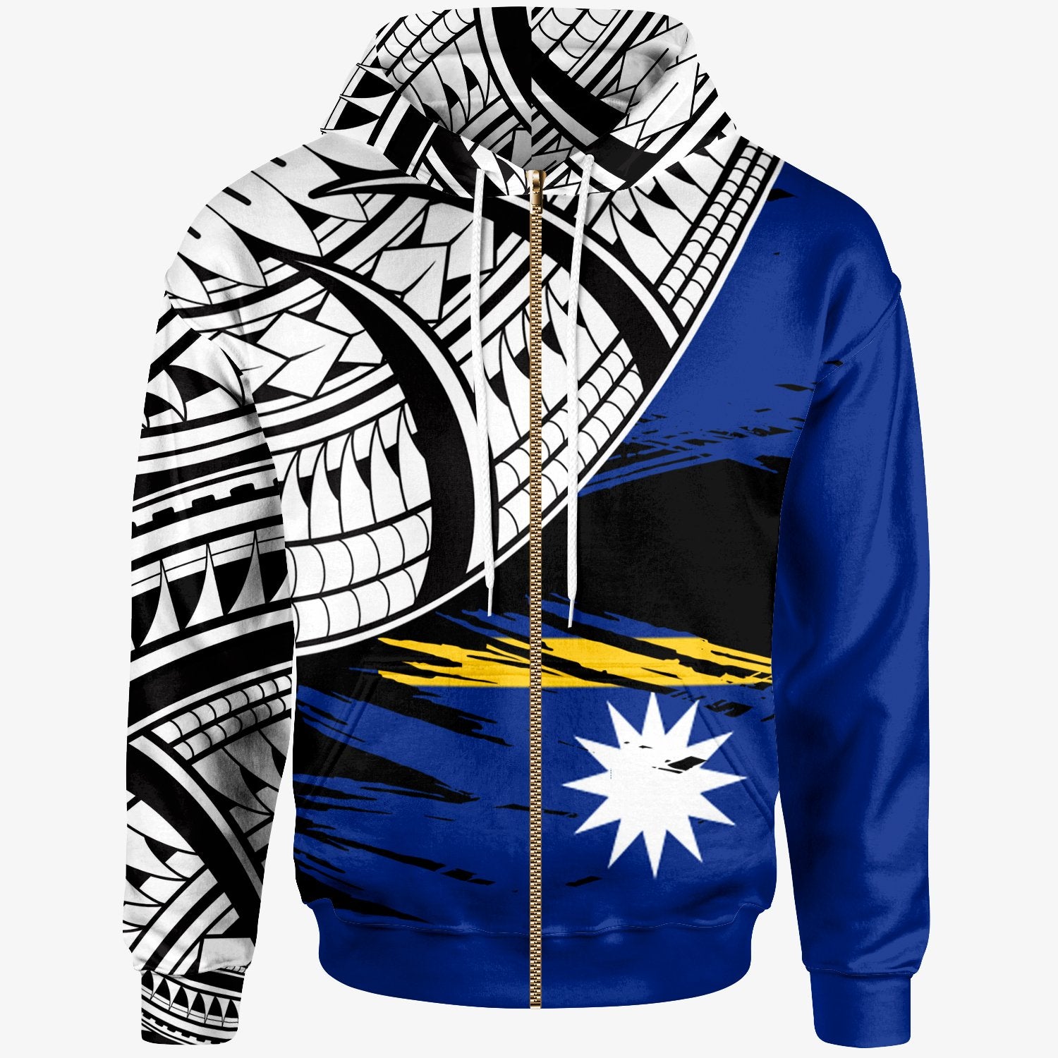 Nauru Custom Zip Hoodie Nauru Flag Style With Claw Pattern Unisex Blue - Polynesian Pride