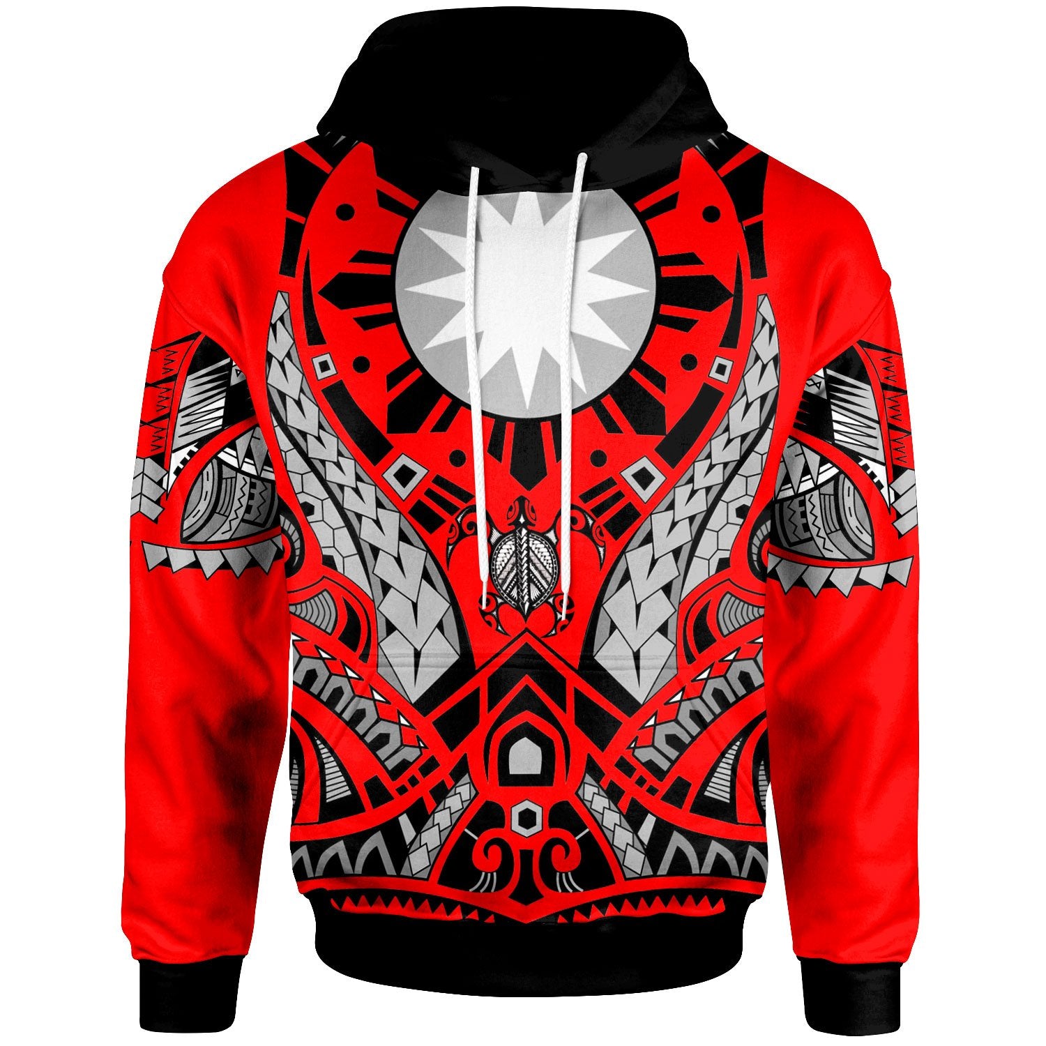 Nauru Hoodie Tribal Sun Tattoo Red Color Unisex Red - Polynesian Pride