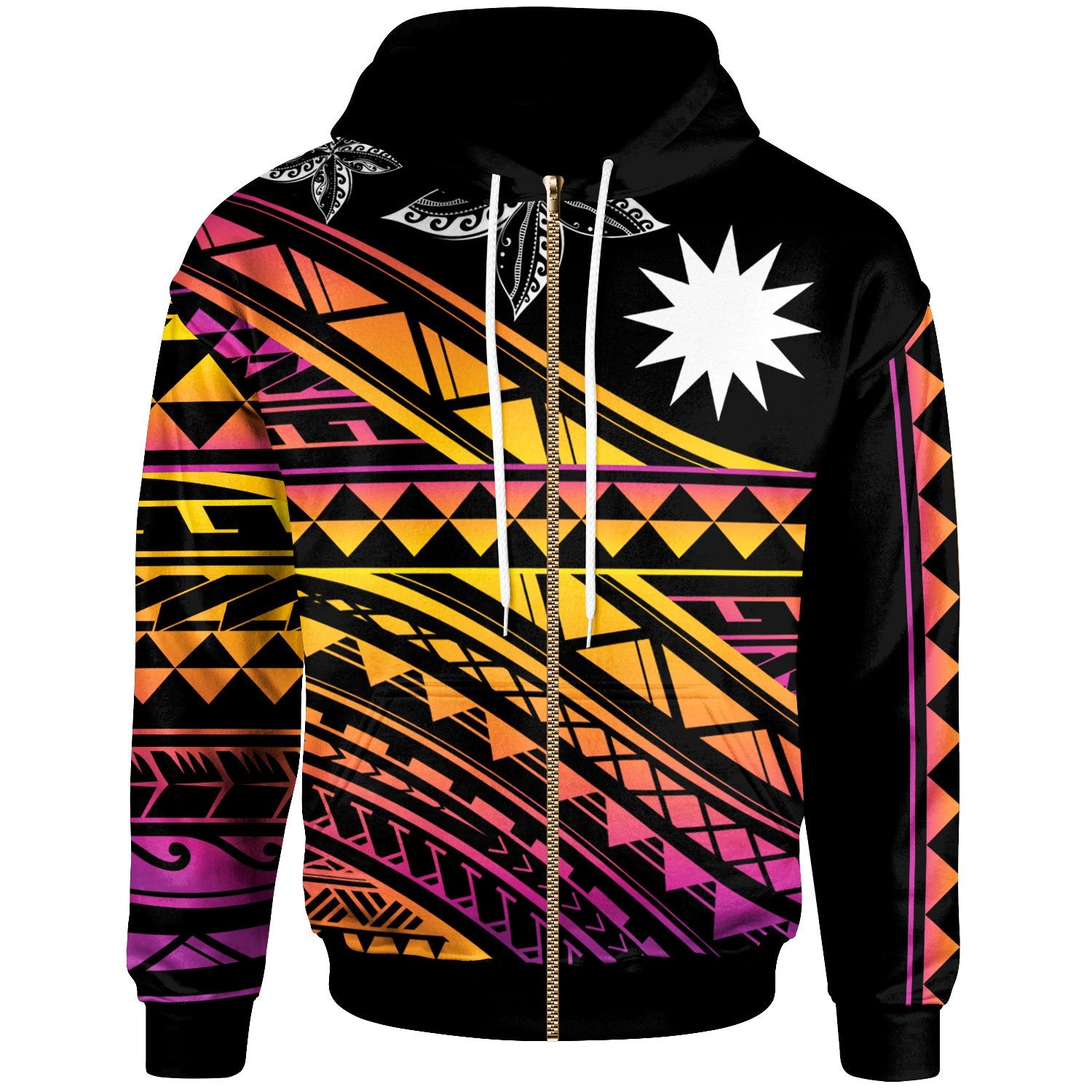 Nauru Custom Zip Hoodie Special Polynesian Ornaments Unisex Black - Polynesian Pride