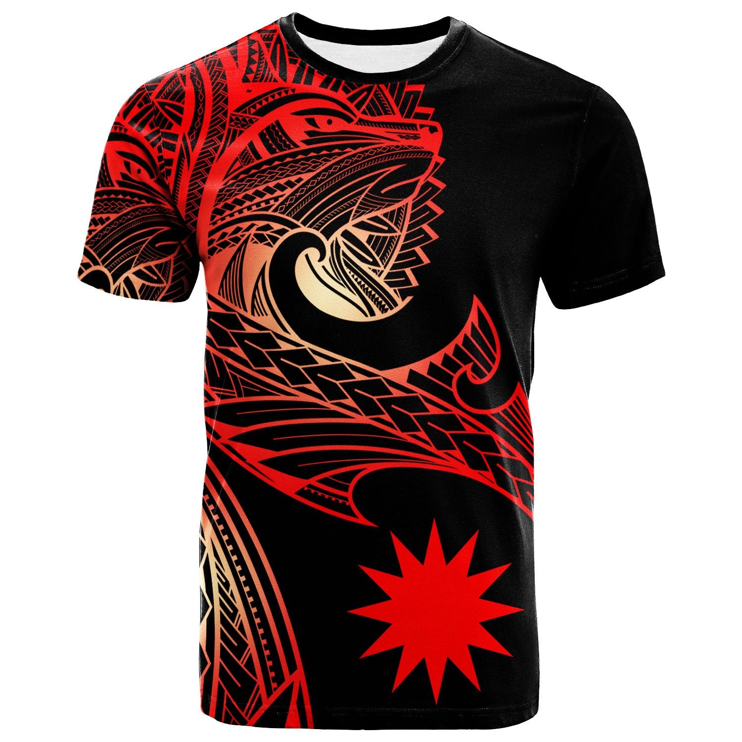 Nauru T Shirt Leader Wolf Is You Red Gradient Color Unisex Black - Polynesian Pride