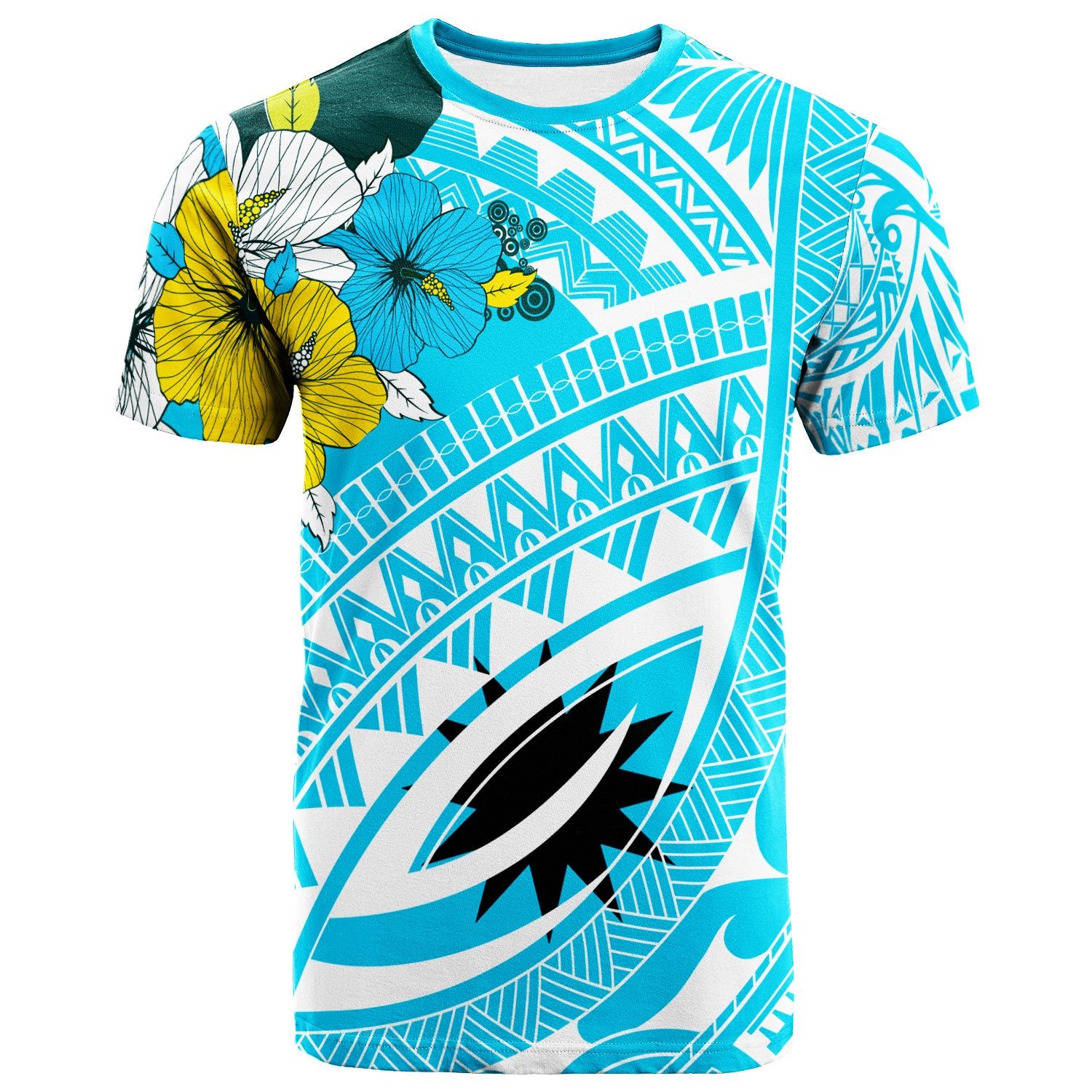 Nauru T Shirt Polynesian Pattern Aquamarine Stone Color Unisex Blue - Polynesian Pride