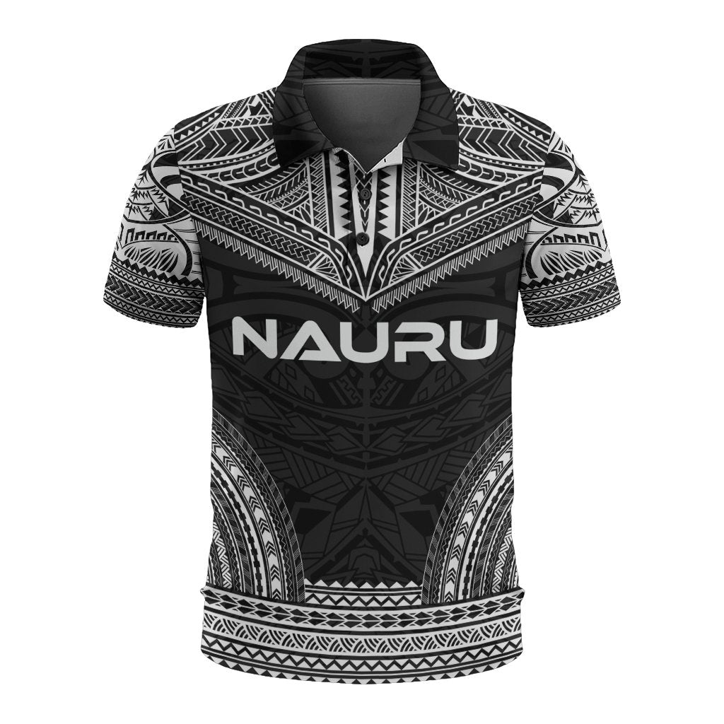 Nauru Polo Shirt Nauru Flag Polynesian Chief Tattoo Black Version Unisex Black - Polynesian Pride