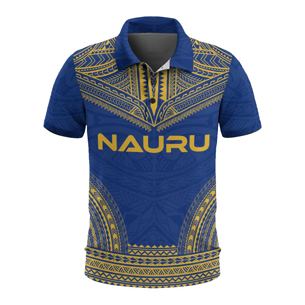 Nauru Polo Shirt Coat Of Arms Polynesian Chief Tattoo Flag Version Unisex White - Polynesian Pride