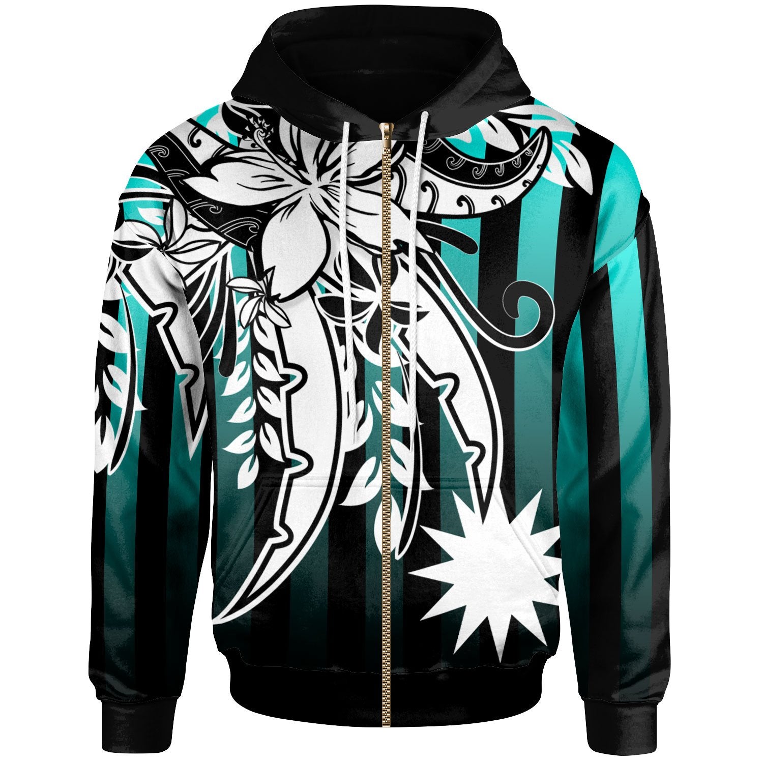 Nauru Zip Hoodie Cyan Vertical Stripes Style Unisex Cyan - Polynesian Pride