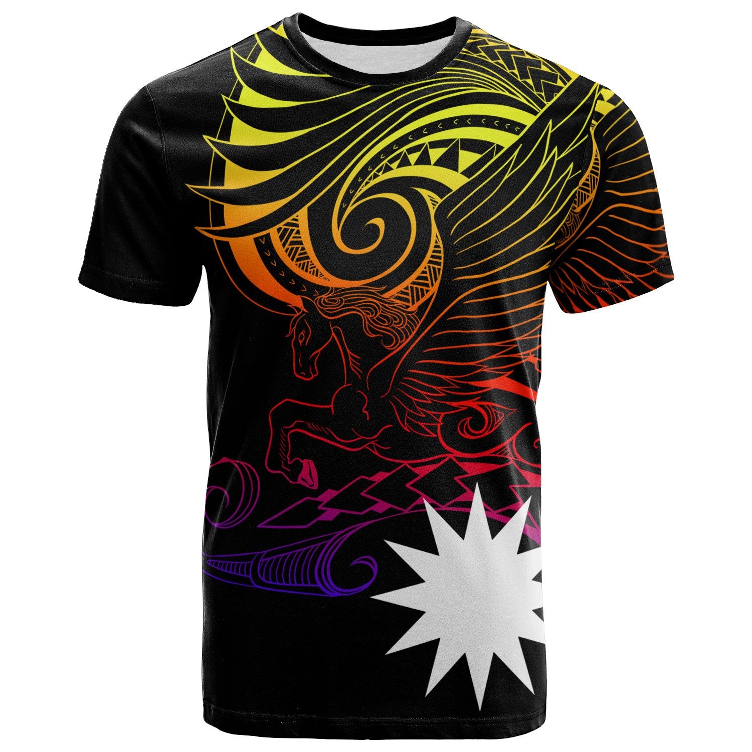 Nauru T Shirt Pegasus Gradient Colorful Style Unisex Black - Polynesian Pride