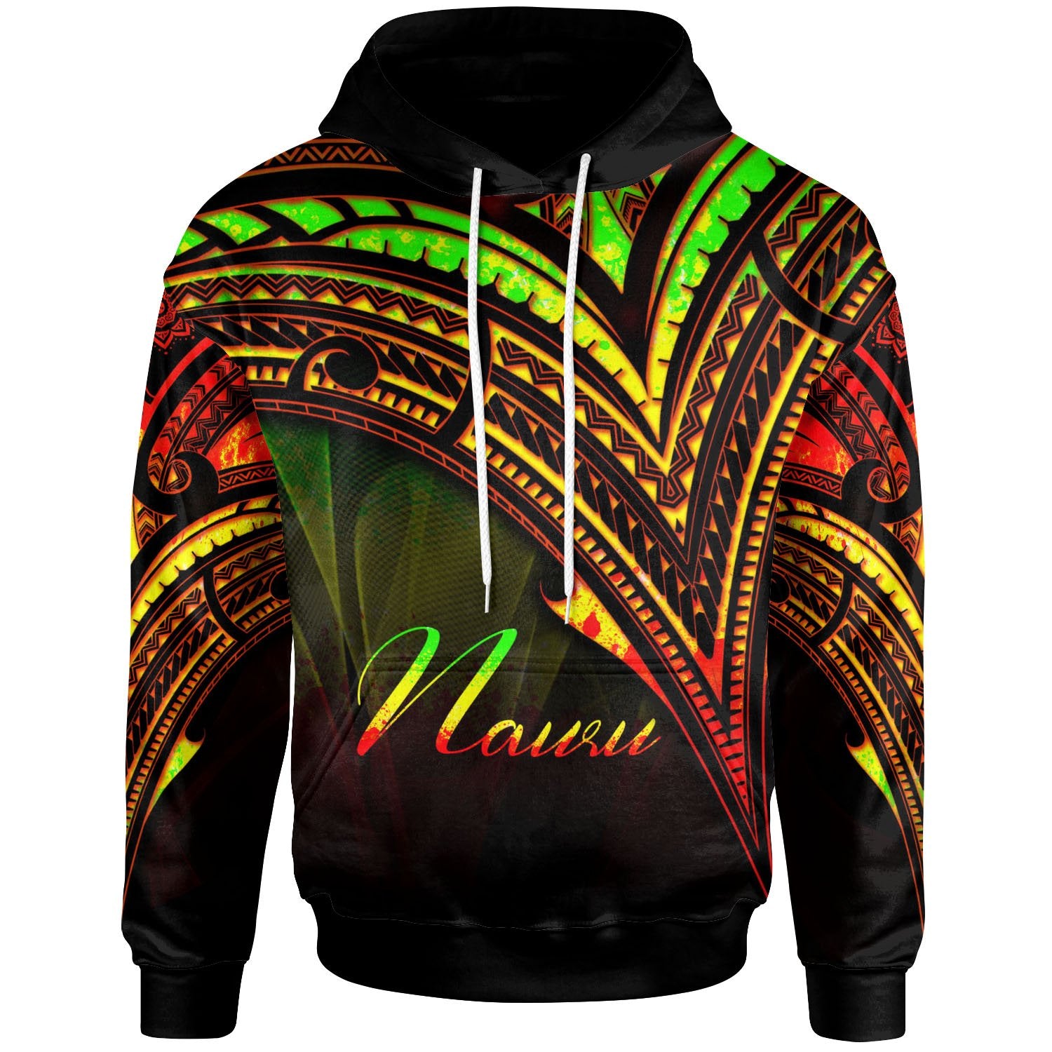 Nauru Hoodie Reggae Color Cross Style Unisex Black - Polynesian Pride