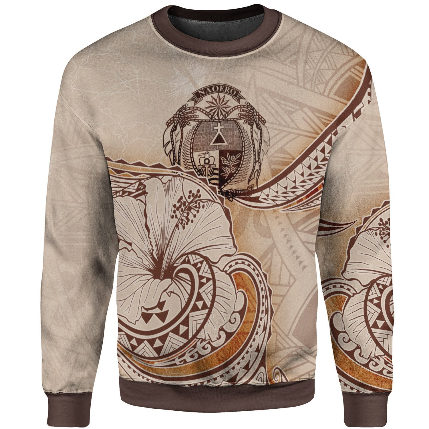 Nauru Sweatshirt - Hibiscus Flowers Vintage Style Unisex Nude - Polynesian Pride