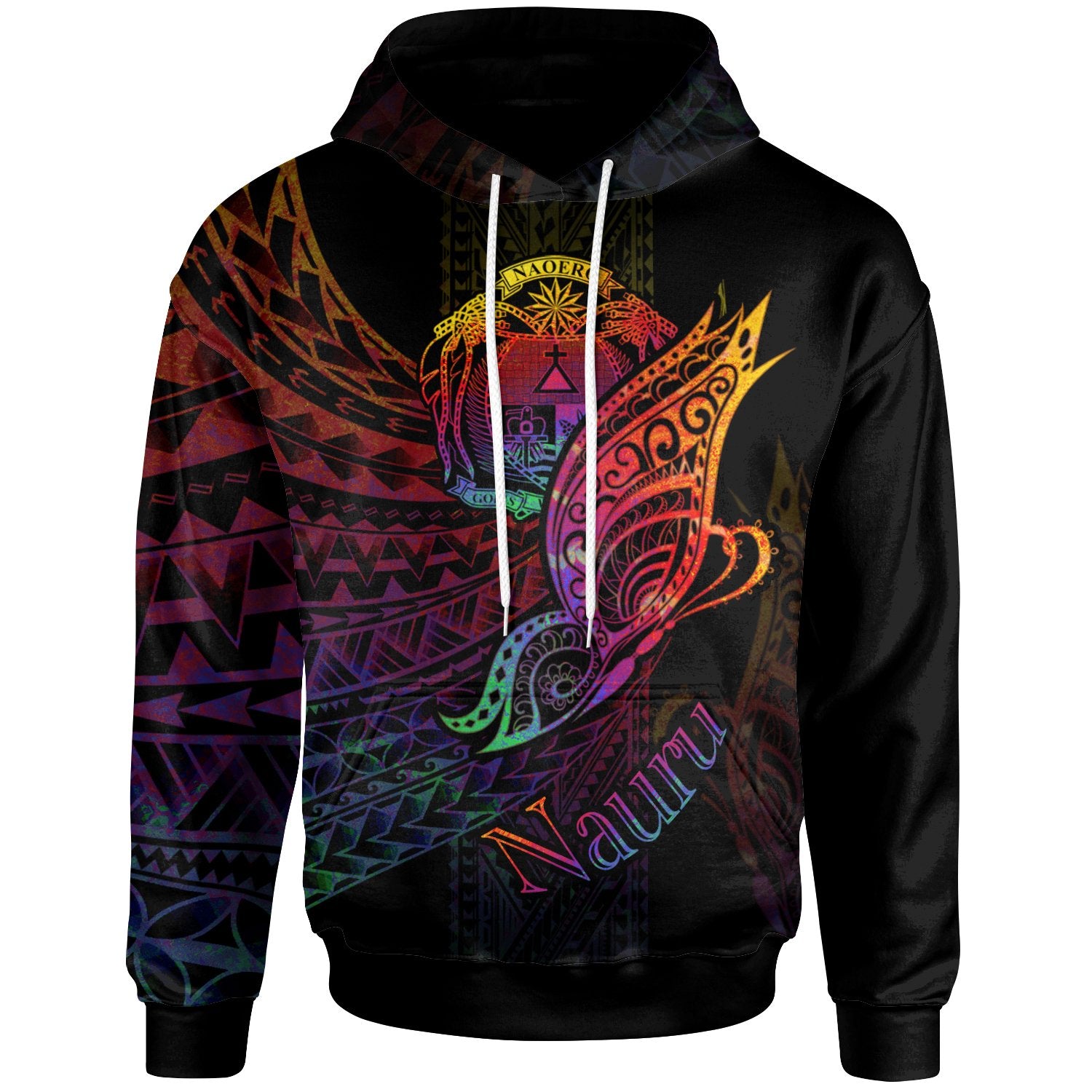 Nauru Hoodie Butterfly Polynesian Style Unisex Black - Polynesian Pride