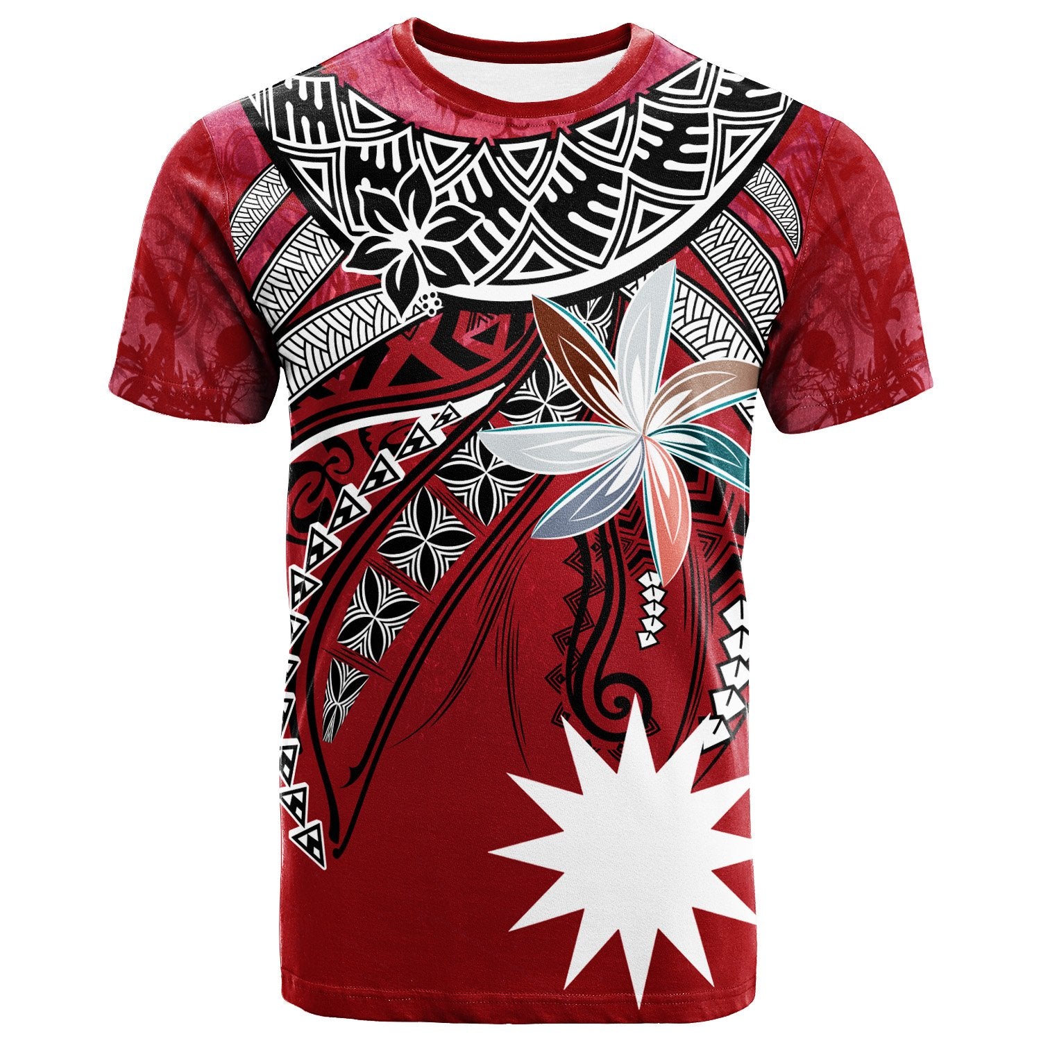 Nauru T Shirt Fanciful Forest Red Color Unisex Red - Polynesian Pride