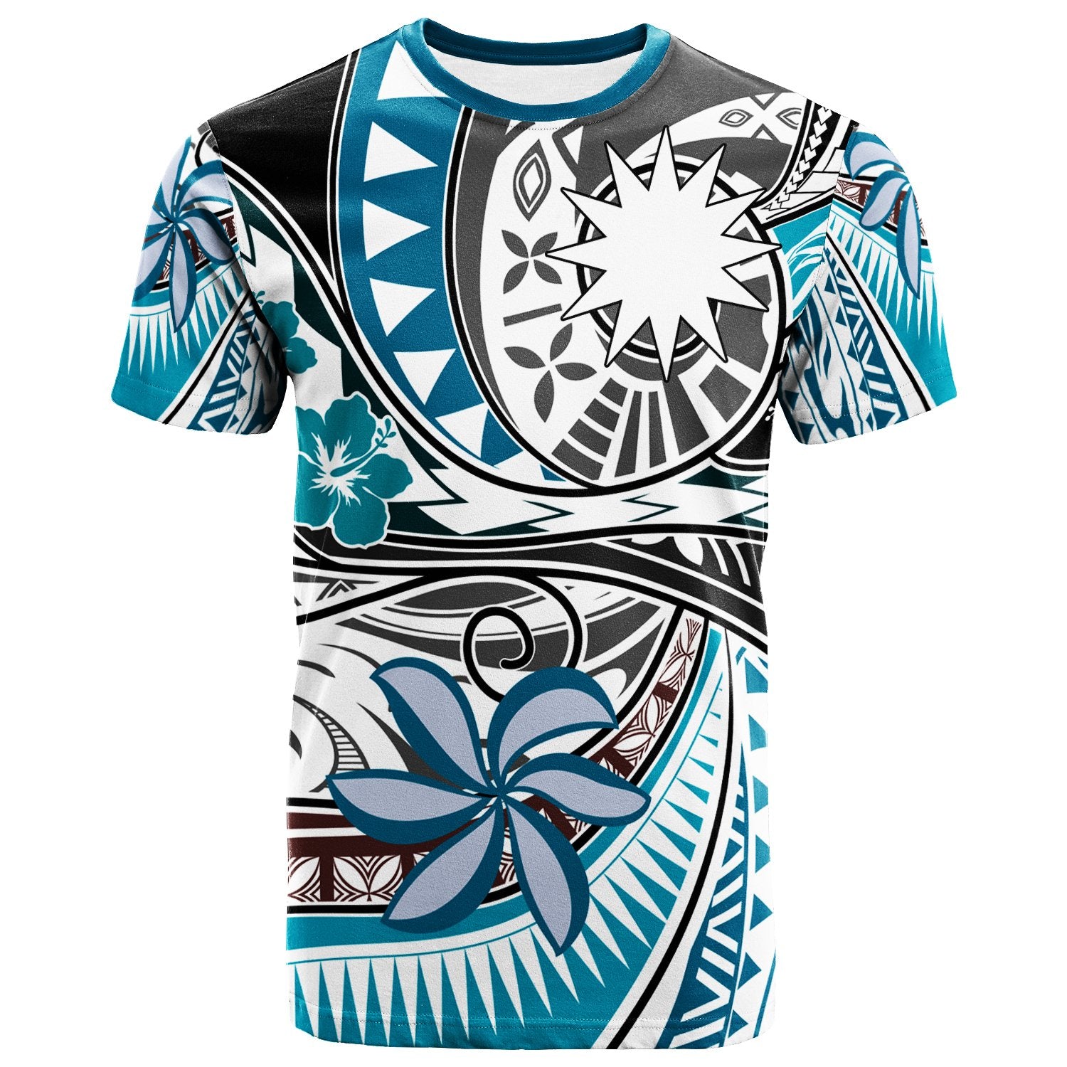 Nauru T Shirt Flower And Flow Unisex BLUE - Polynesian Pride