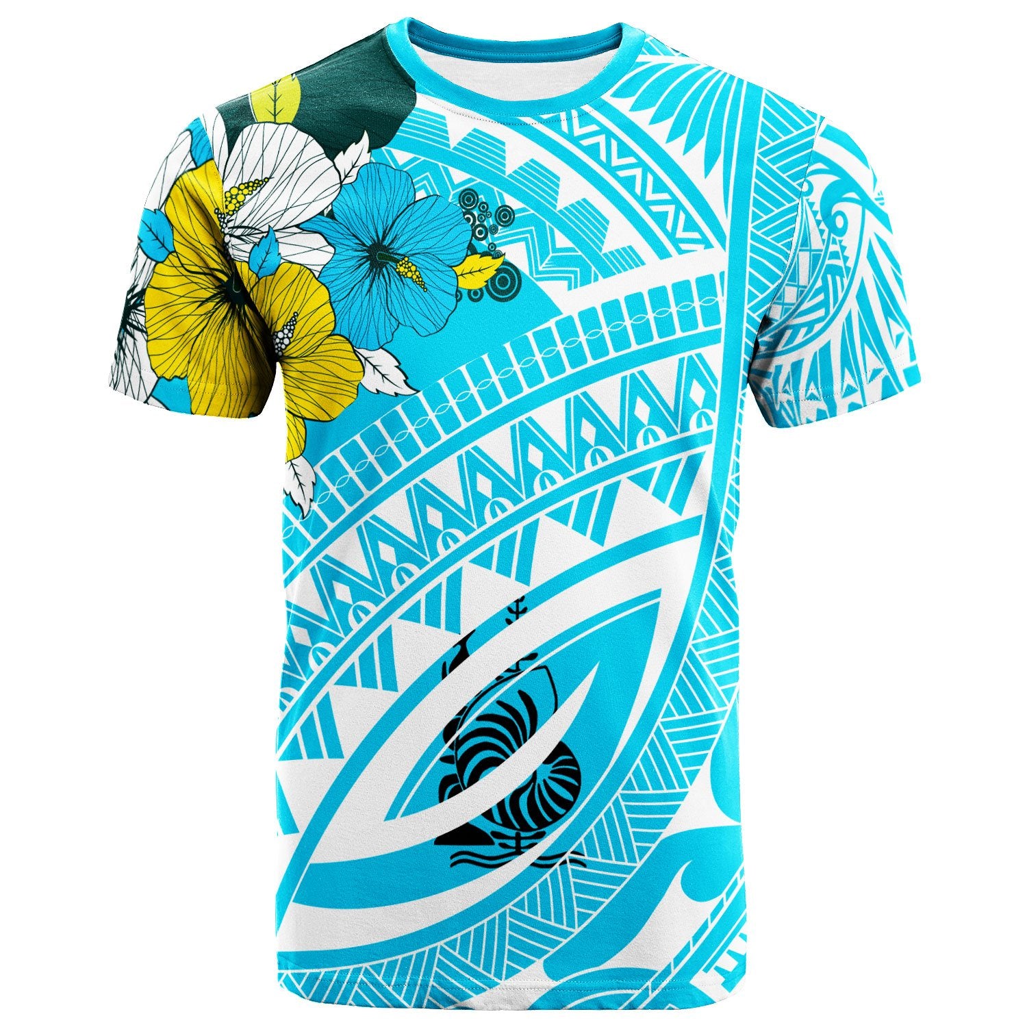 New Caledonia T Shirt Polynesian Pattern Aquamarine Stone Color Unisex Blue - Polynesian Pride