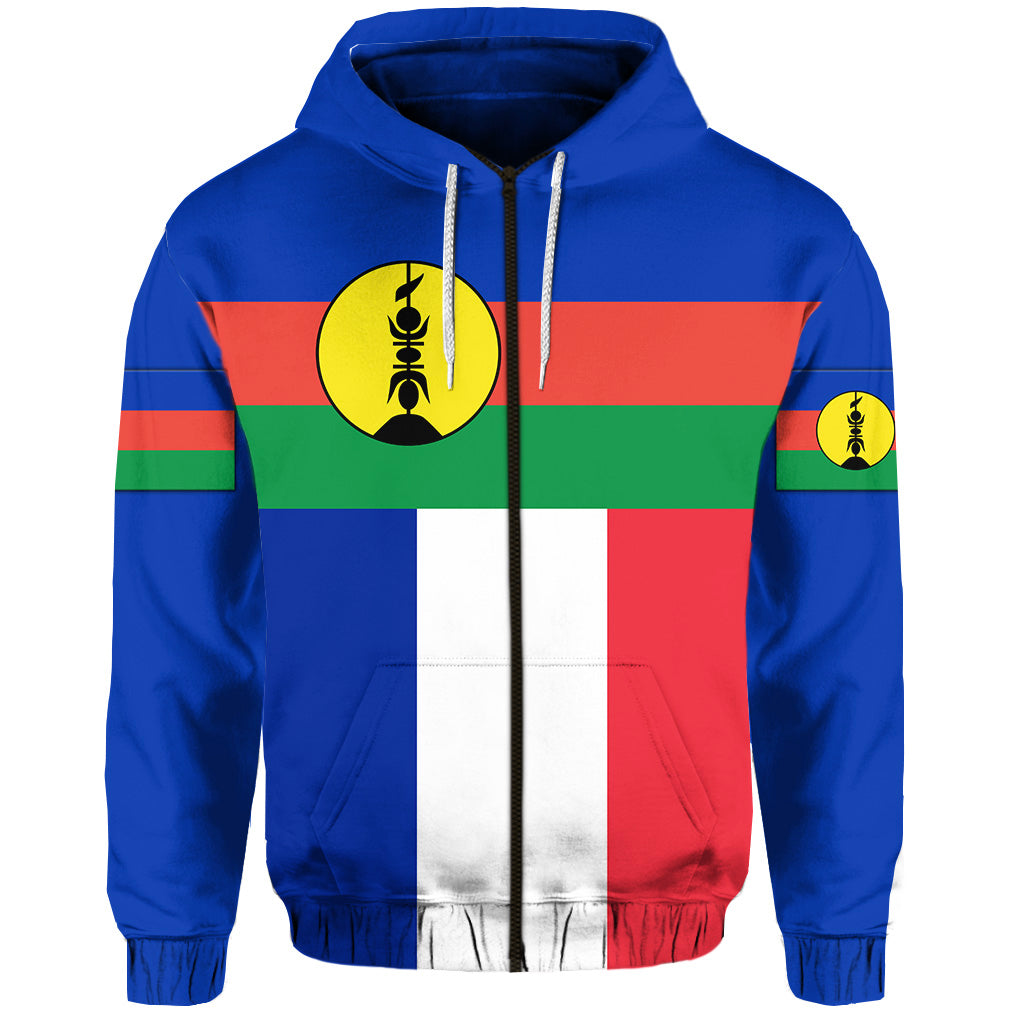 Custom New Caledonia Zip Hoodie Flag Vibes LT8 - Polynesian Pride