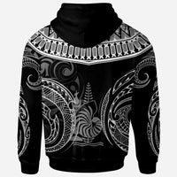 New Caledonia Custom Zip Hoodie Serrated Pattern White Color Unisex Black - Polynesian Pride