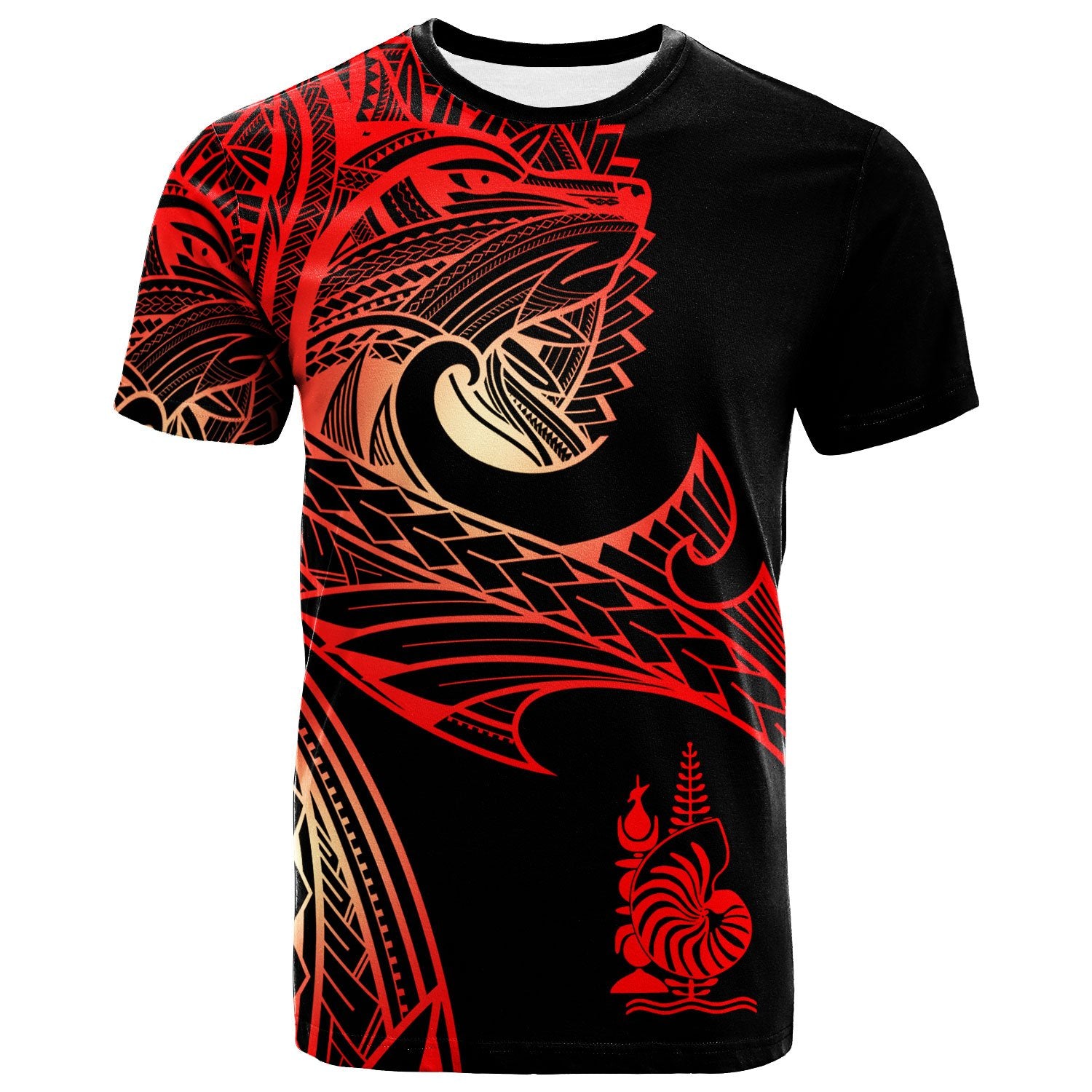 New Caledonia T Shirt Leader Wolf Is You Red Gradient Color Unisex Black - Polynesian Pride