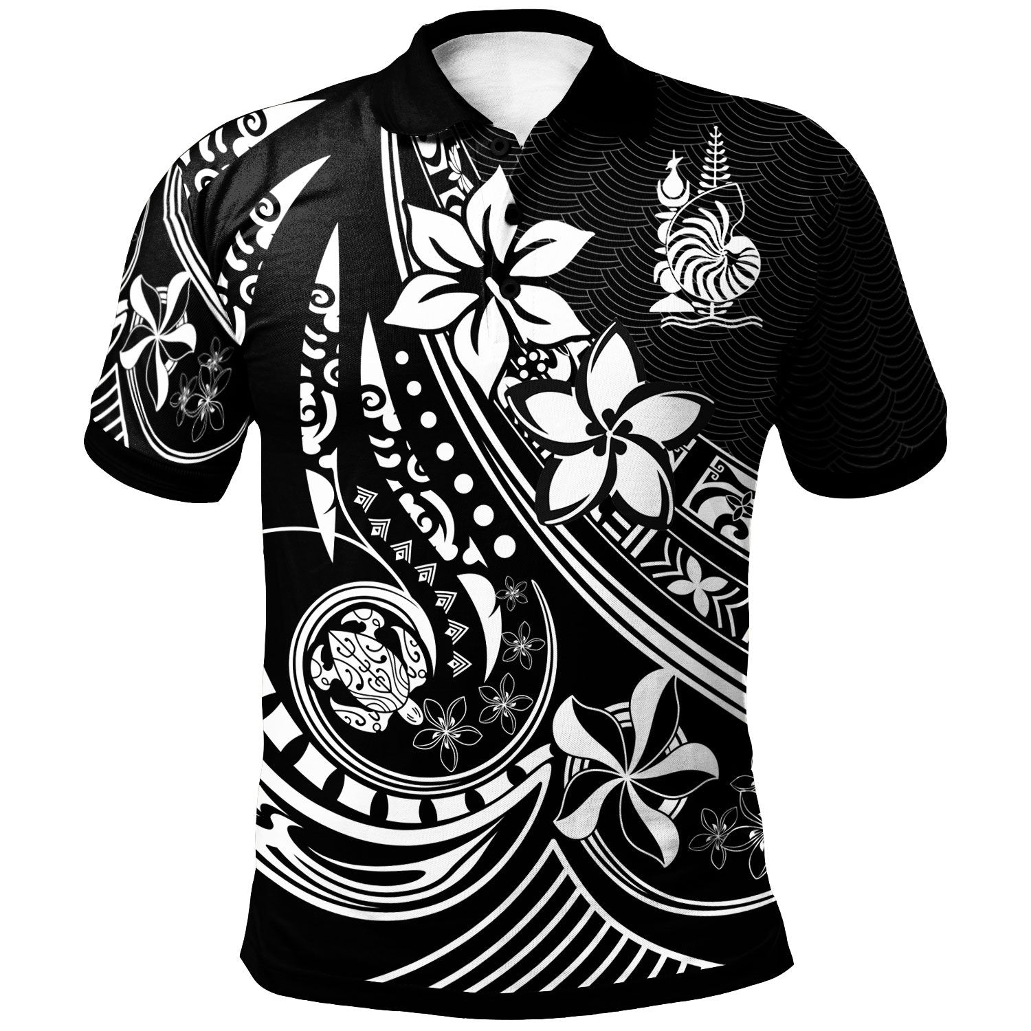 New Caledonia Polo Shirt The Flow Of The Ocean Unisex Black - Polynesian Pride