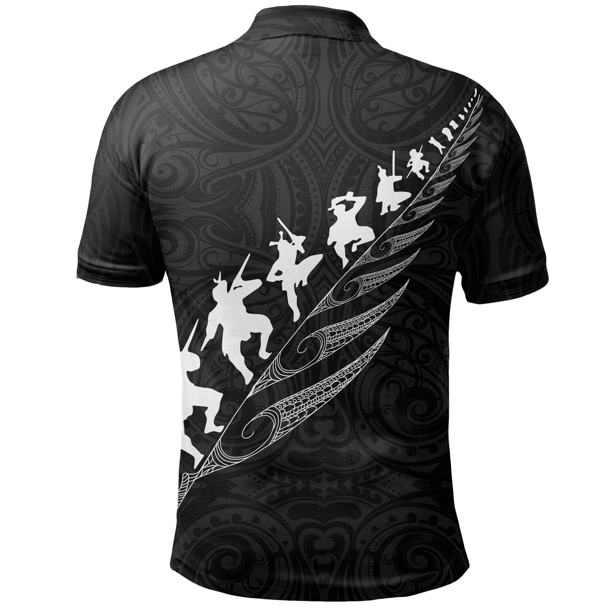 New Zealand Rugby Haka Fern Polo Shirt Maori Black - Polynesian Pride