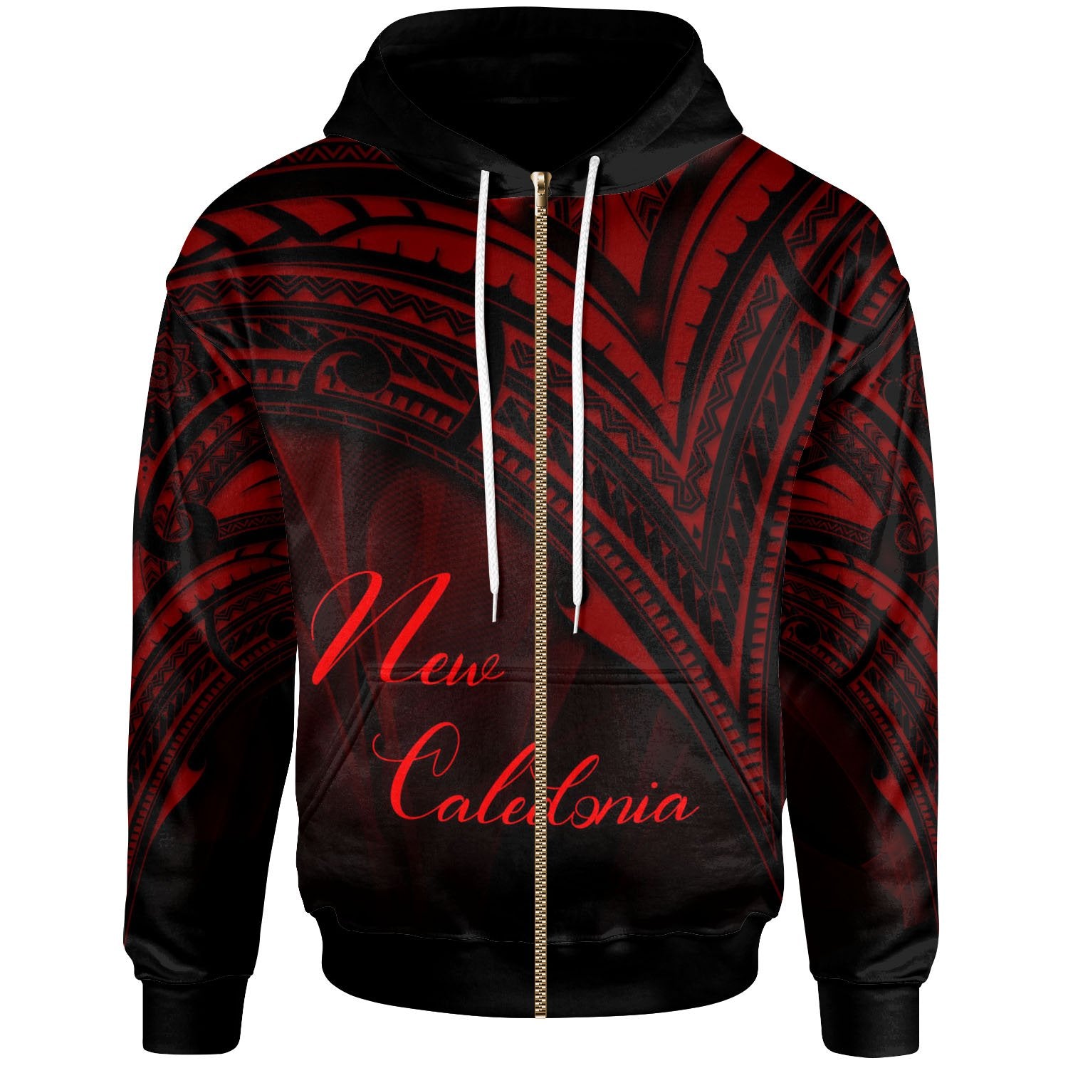 New Caledonia Zip Hoodie Red Color Cross Style Unisex Black - Polynesian Pride