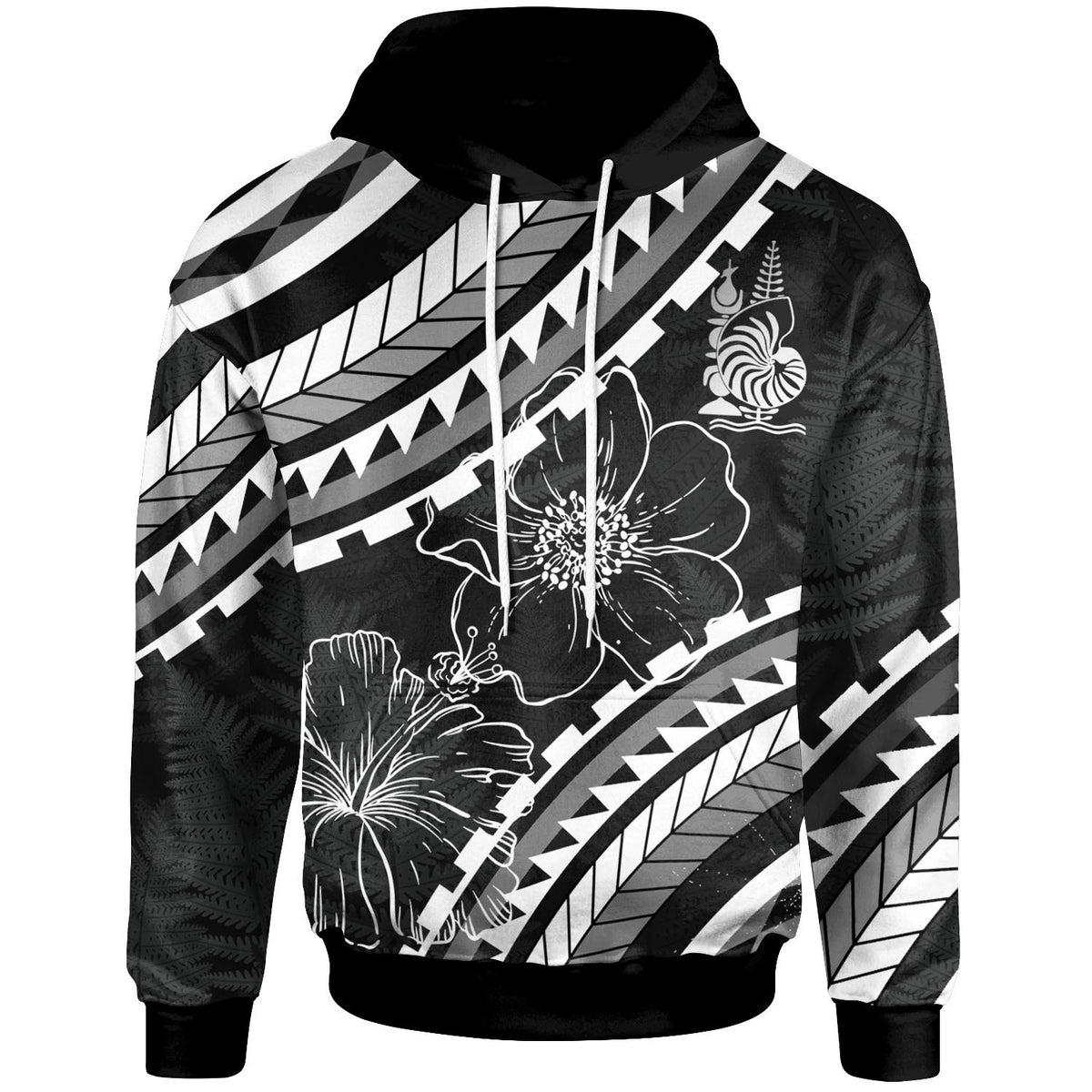 New Caledonia Hoodie Palm Leaf Texture Black Unisex Black - Polynesian Pride