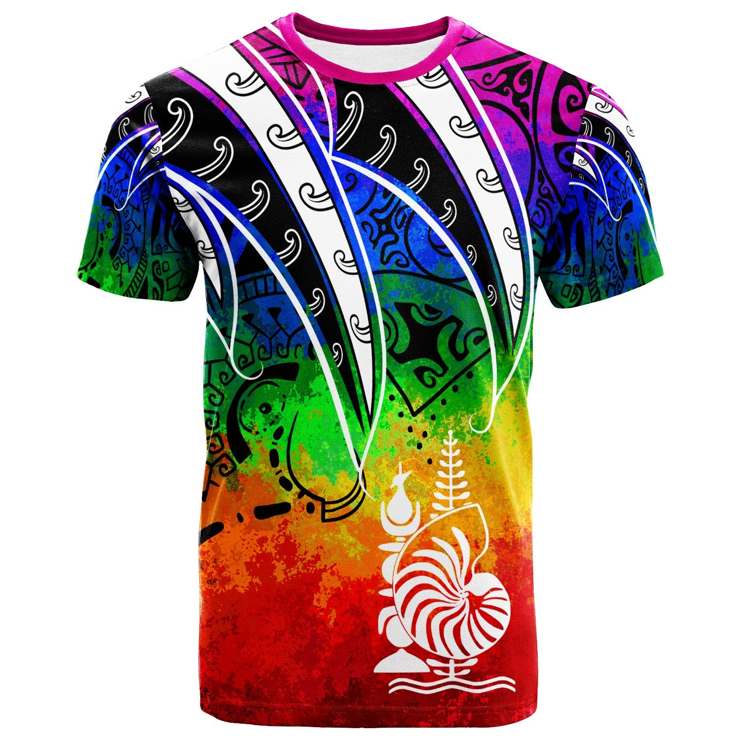 New Caledonia T Shirt Tropical Leaf Rainbow Color Unisex Rainbow Color - Polynesian Pride