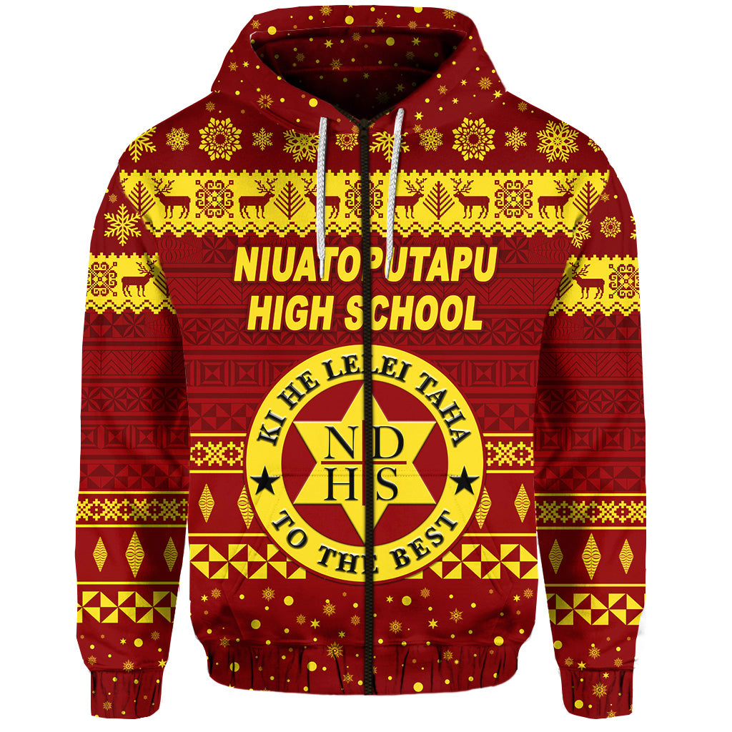 Custom Niuatoputapu High School Christmas Zip Hoodie Simple Style LT8 - Polynesian Pride