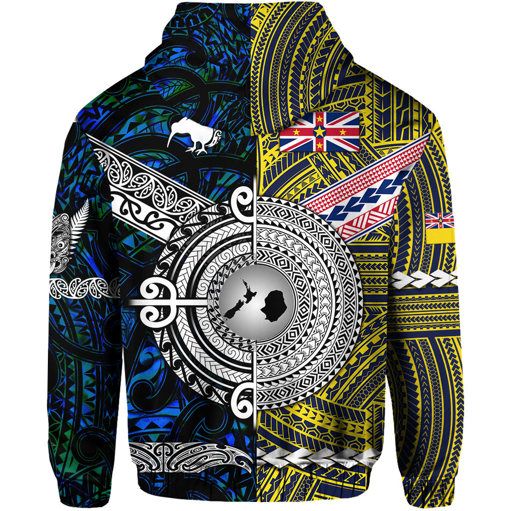 New Zealand Niue Hoodie Maori and Polynesian Together Blue LT8 - Polynesian Pride
