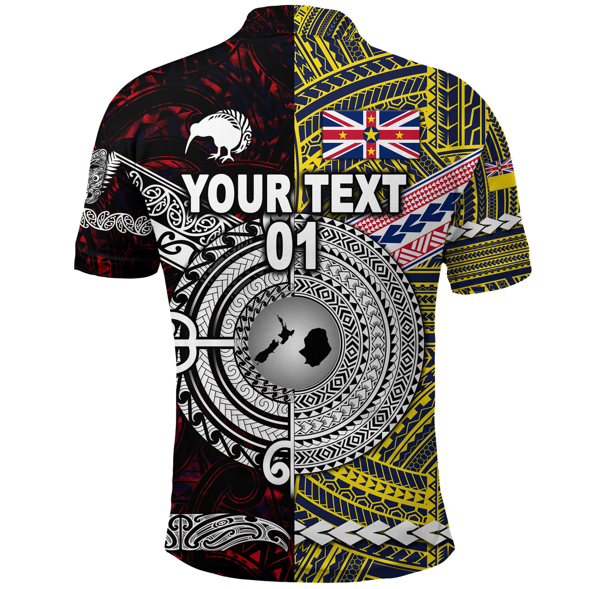 Custom New Zealand Niue Polo Shirt Maori and Polynesian Together Red, Custom Text and Number LT8 - Polynesian Pride