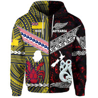 New Zealand Niue Zip Hoodie Maori and Polynesian Together Red LT8 - Polynesian Pride