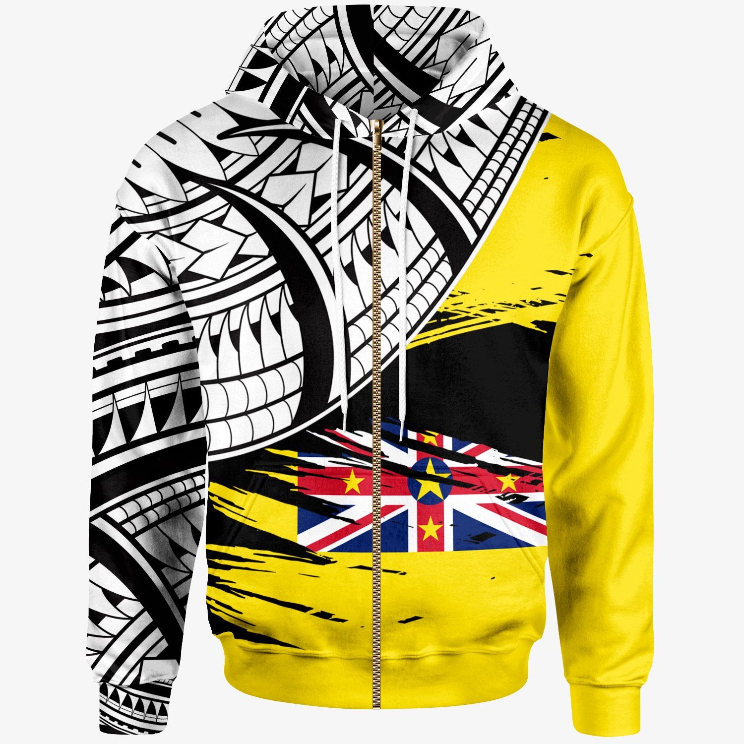 Niue Custom Zip Hoodie Niue Flag Style With Claw Pattern Unisex Blue - Polynesian Pride