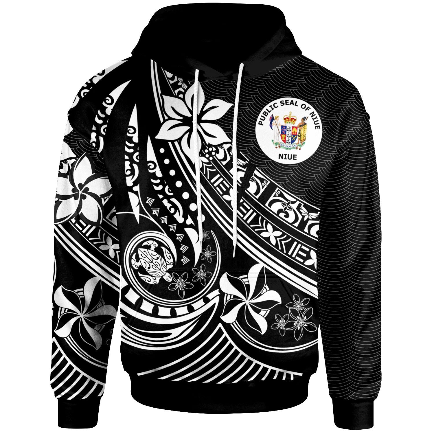 Niue Hoodie The Flow of The Ocean White Unisex White - Polynesian Pride