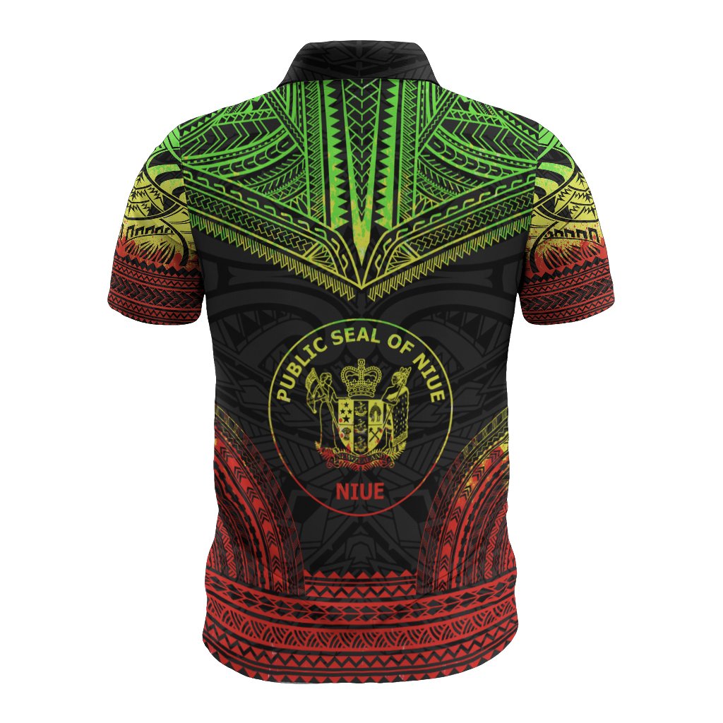 Niue Polo Shirt Seal Coat Of Arms Polynesian Chief Tattoo Reggae Version - Polynesian Pride