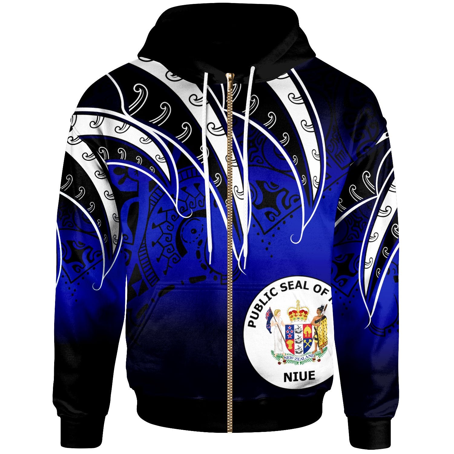 Niue Zip Hoodie Tropical Leaf Gradient Blue Style Unisex Blue - Polynesian Pride