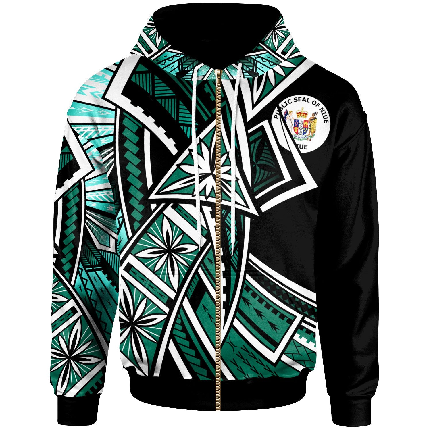 Niue Zip Hoodie Tribal Flower Special Pattern Green Color Unisex Green - Polynesian Pride