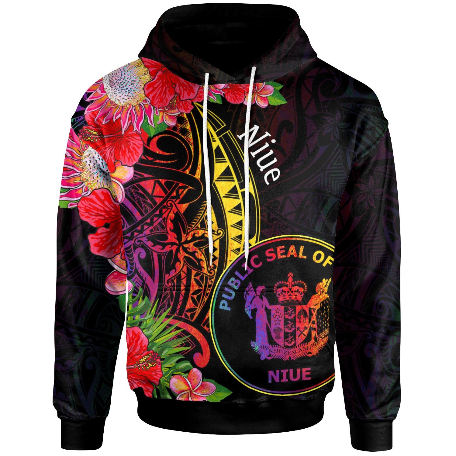 Niue Hoodie Tropical Hippie Style Unisex Black - Polynesian Pride