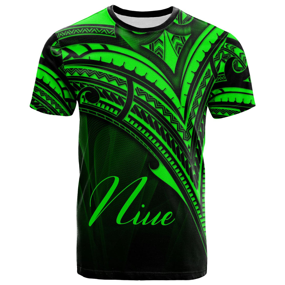Niue T Shirt Green Color Cross Style Unisex Black - Polynesian Pride