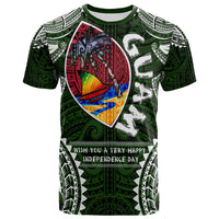Guam T Shirt Custom Guam Independence Day Wish You A Very Happy Independence Day With Polynesian Patterns LT10 Green - Polynesian Pride