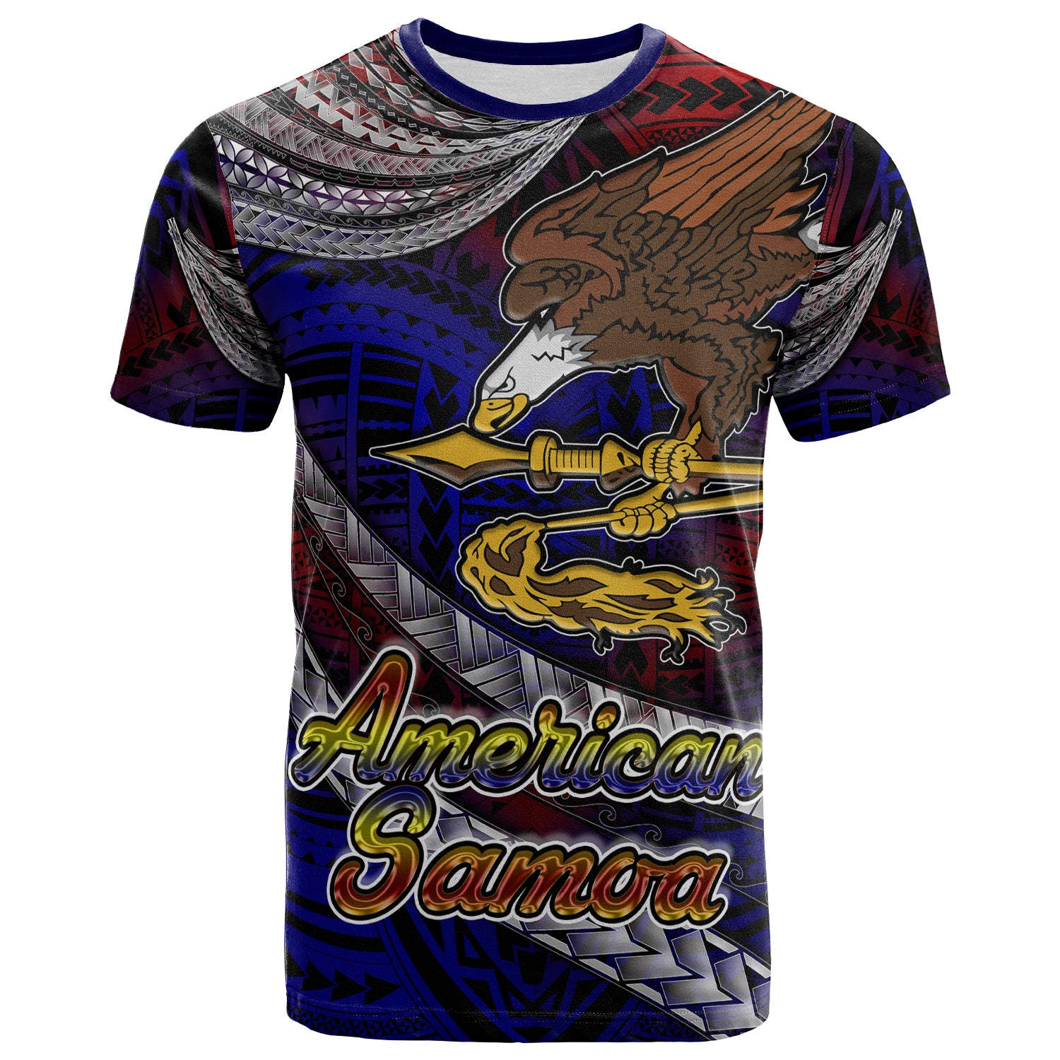 American Samoa T Shirt Custom American Samoa Eagle With Polynesian Patterns T Shirt LT10 Blue - Polynesian Pride