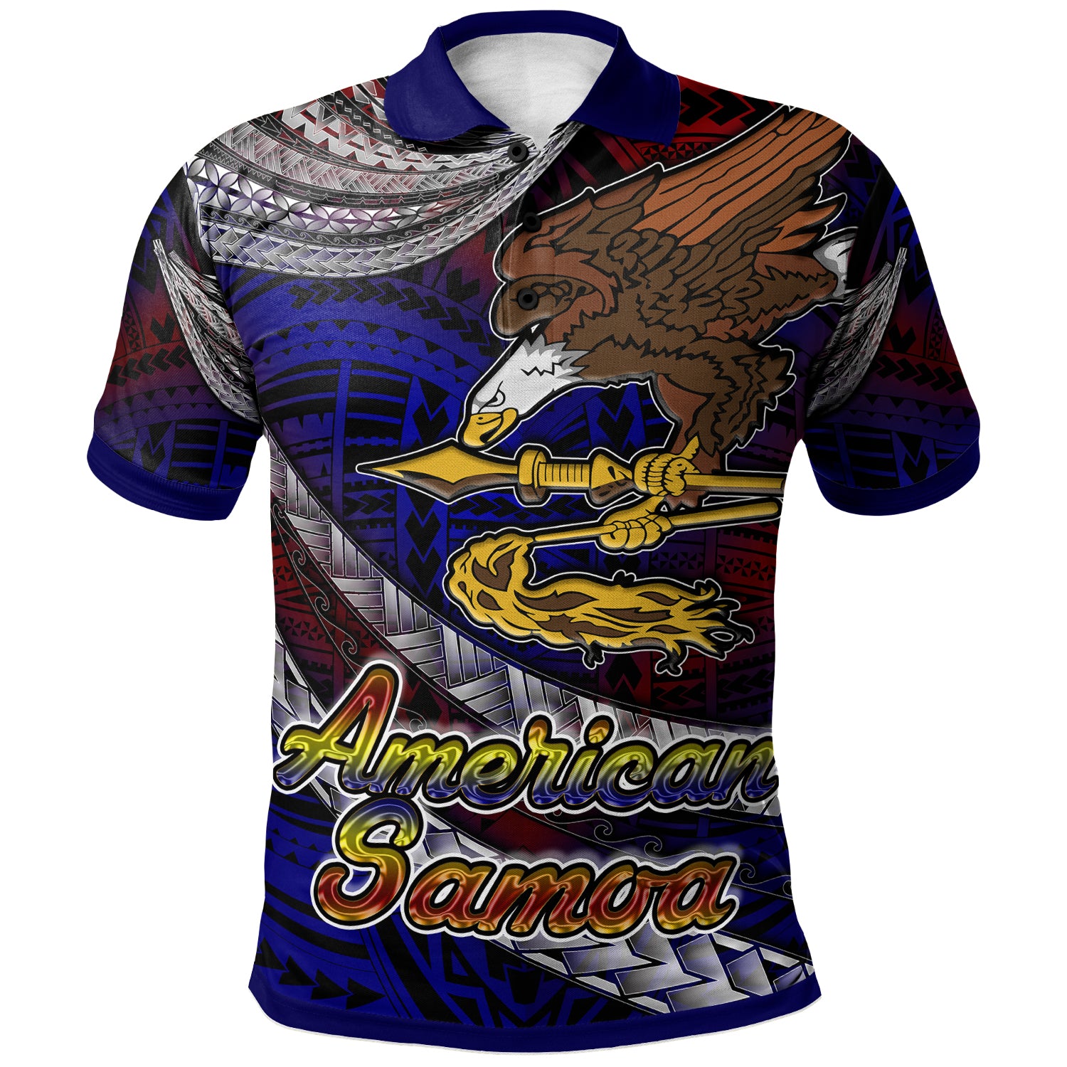 American Samoa Polo Shirt Custom American Samoa Eagle With Polynesian Patterns Polo Shirt LT10 Blue - Polynesian Pride