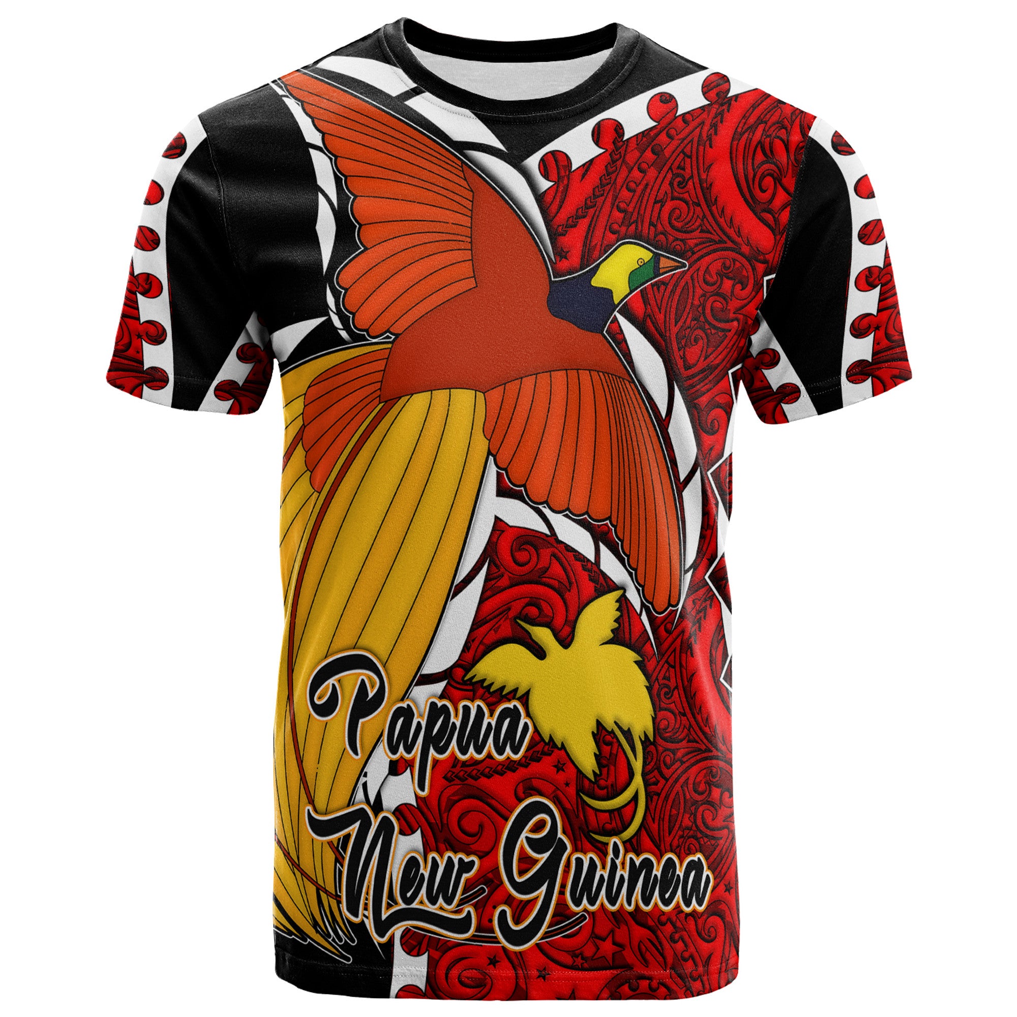 Papua New Guinea T shirt Custom Paradise Bird Of Papua New Guinea with Polynesian Patterns T shirt Art - Polynesian Pride