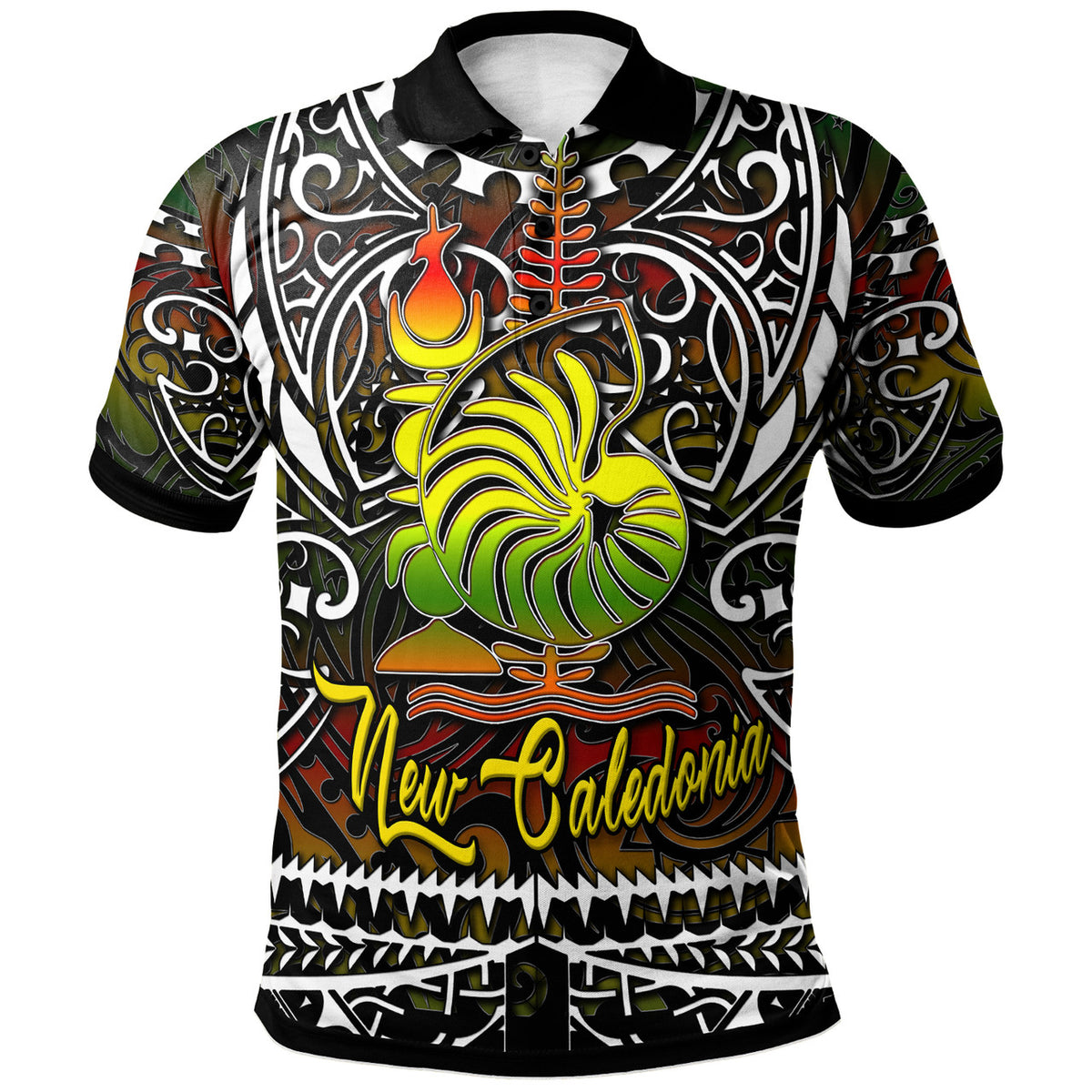 New Caledonia Polo Shirt Custom Kanaky Coat Of Arms Polynesian Pattern Art - Polynesian Pride