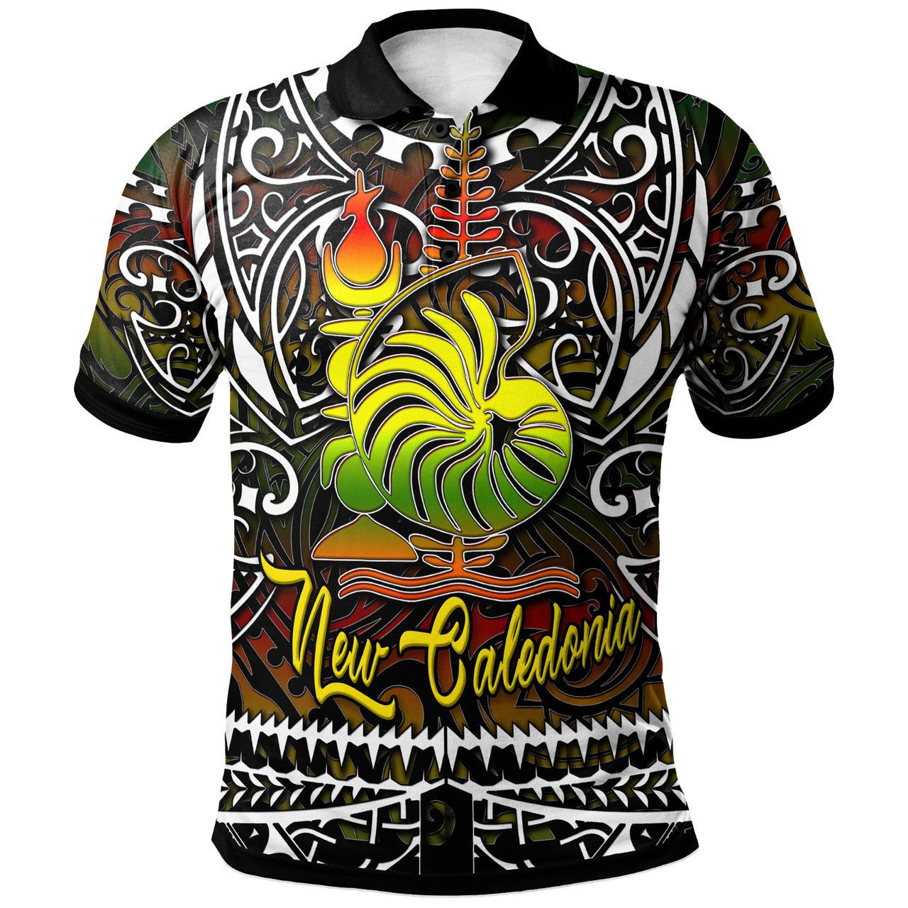 New Caledonia Polo Shirt Custom Kanaky Coat Of Arms Polynesian Pattern Art - Polynesian Pride