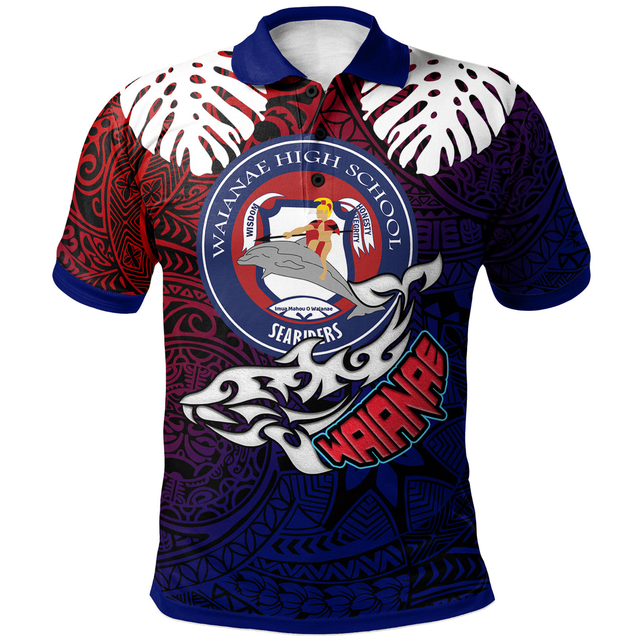 Hawaii Waianae High School Custom Polo Shirt Waianae High School Polynesian Pattern LT10 Blue - Polynesian Pride