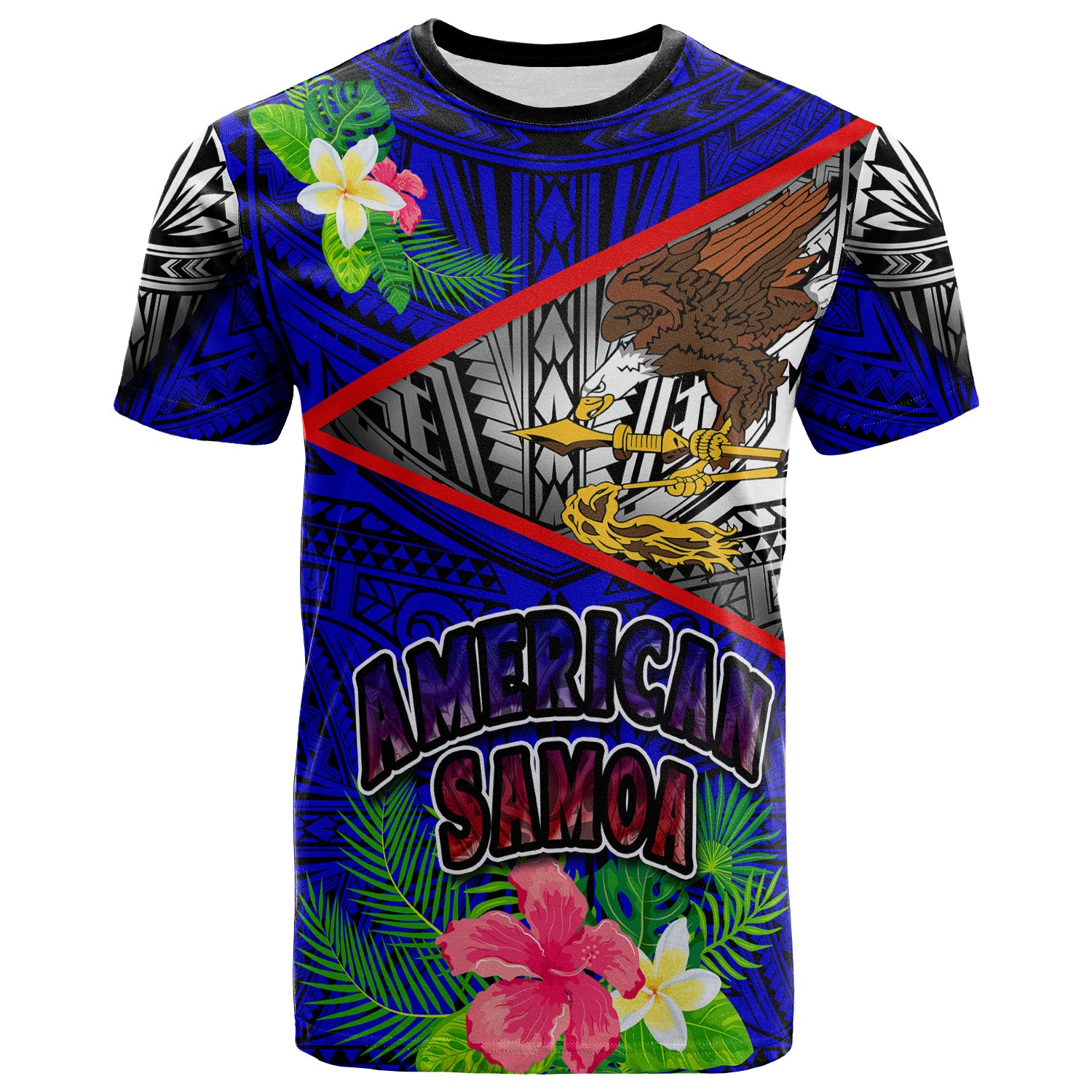 American Samoa T Shirt Custom American Samoa Eagle Flag Style With Polynesian Patterns T Shirt LT10 Blue - Polynesian Pride