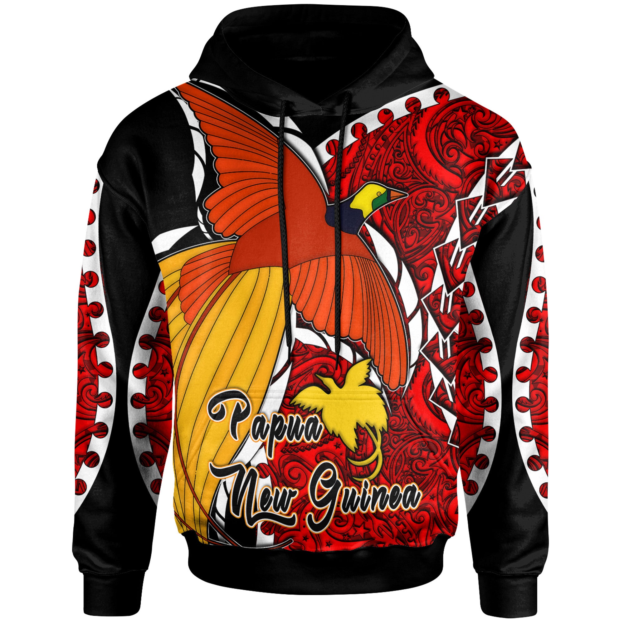 Papua New Guinea Hoodie Custom Paradise Bird of Papua New Guinea with Polynesian Patterns Hoodie Red - Polynesian Pride