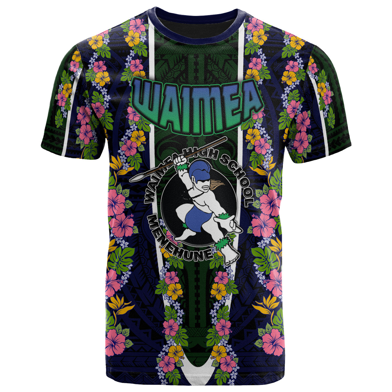 Hawaii Waimea High School Custom T Shirt Waimea High School Polynesian With Floral Pattern LT10 Blue - Polynesian Pride